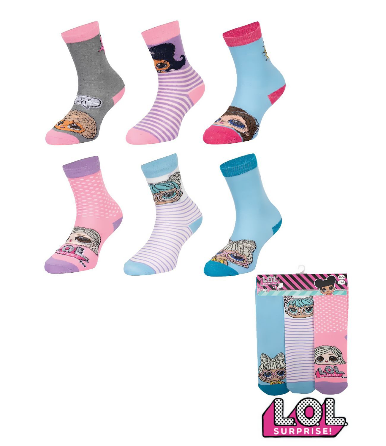 L.O.L. SURPRISE! Feinsocken 6x Strümpfe für Mädchen 23/26 27/30 31/34 L.O.L. Surprise