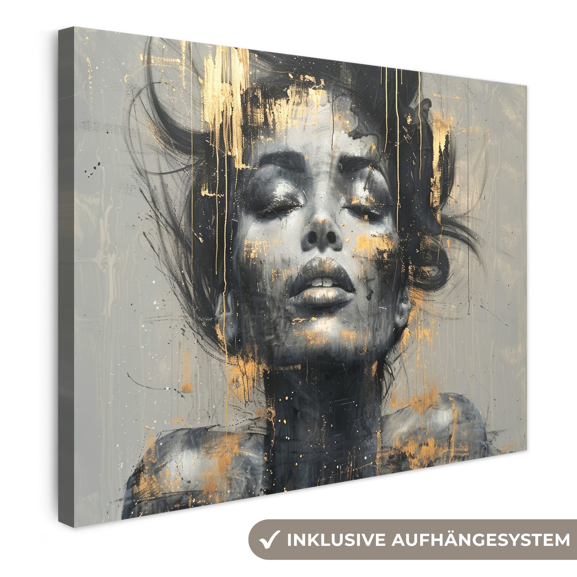 OneMillionCanvasses® Leinwandbild Frau - Kunst - Gold - Abstrakt - Glamour, Fotodruck (1 St), Wandbild Leinwandbilder, Aufhängefertig, Wanddeko 40x30 cm