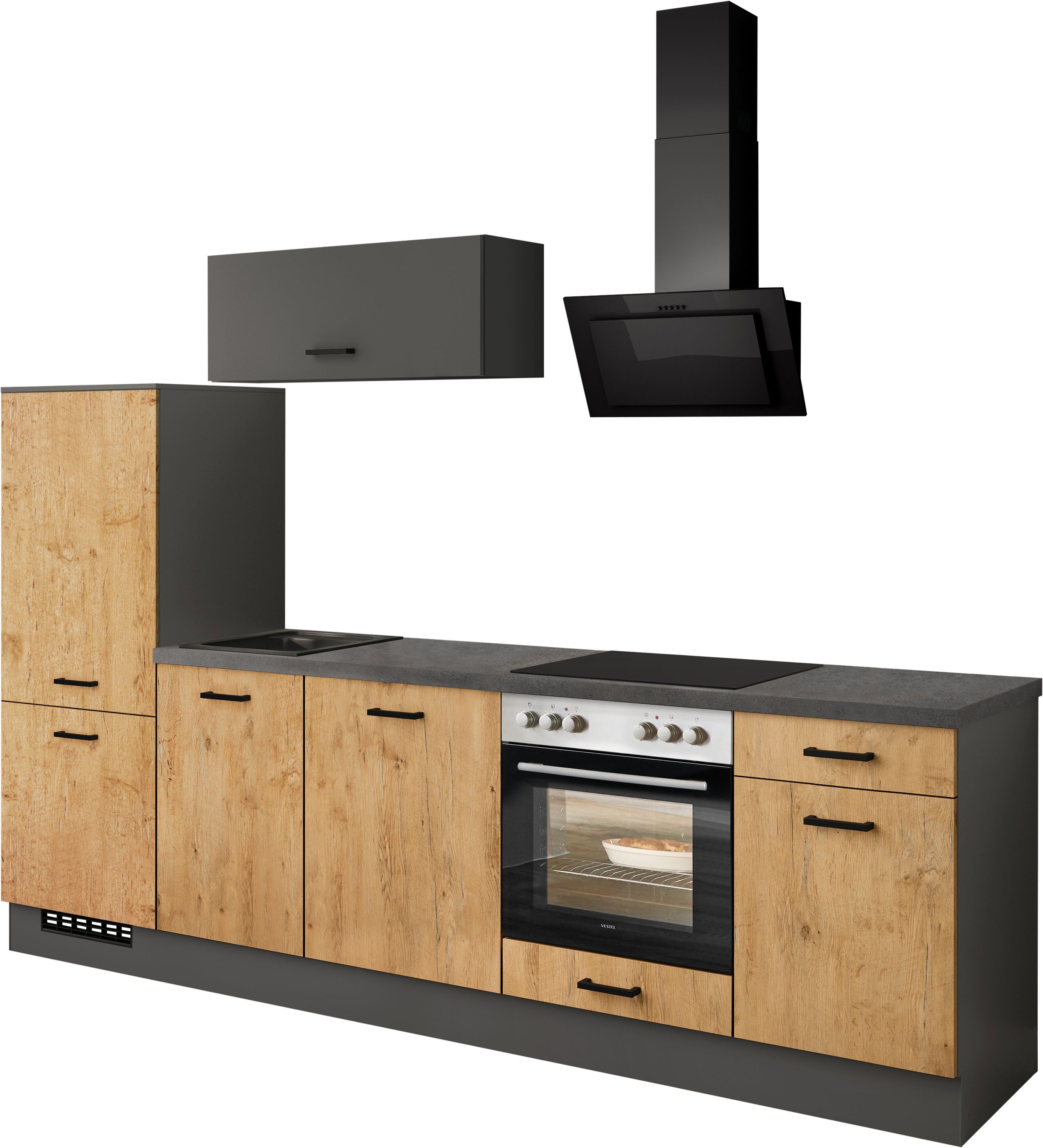 IMPULS KÜCHEN Küchenzeile Lissabon, Ausrichtung wählbar, Schubkästen mit Soft-Close, (Set), vormontiert, in verschiedenen Farben erhältlich, Breite 280 cm