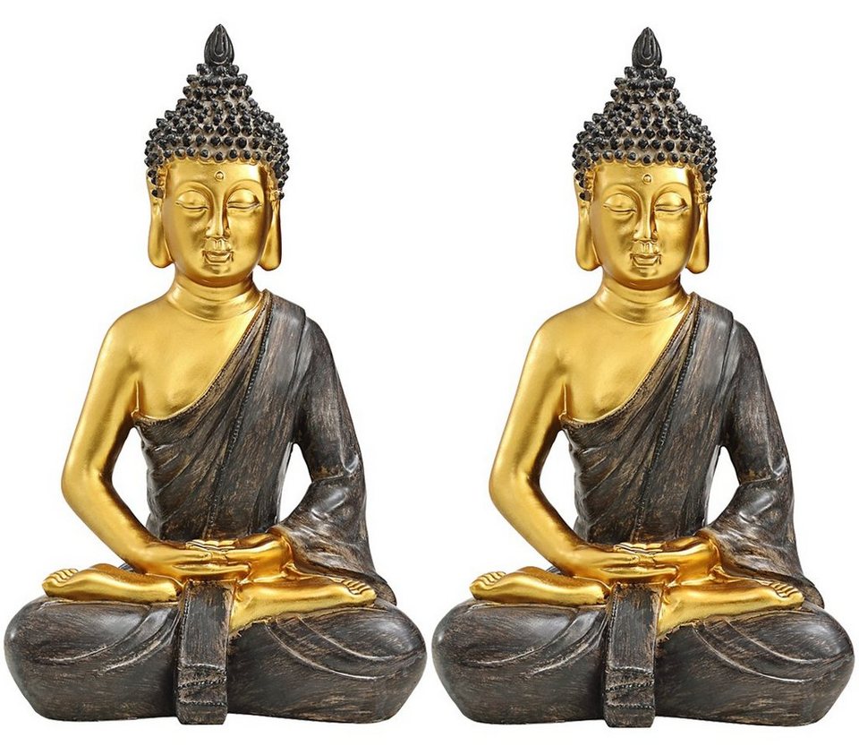 Dehner Gartenfigur Buddha 2er Set, je 39.5 x 25.5 x 18 cm, Polyresin