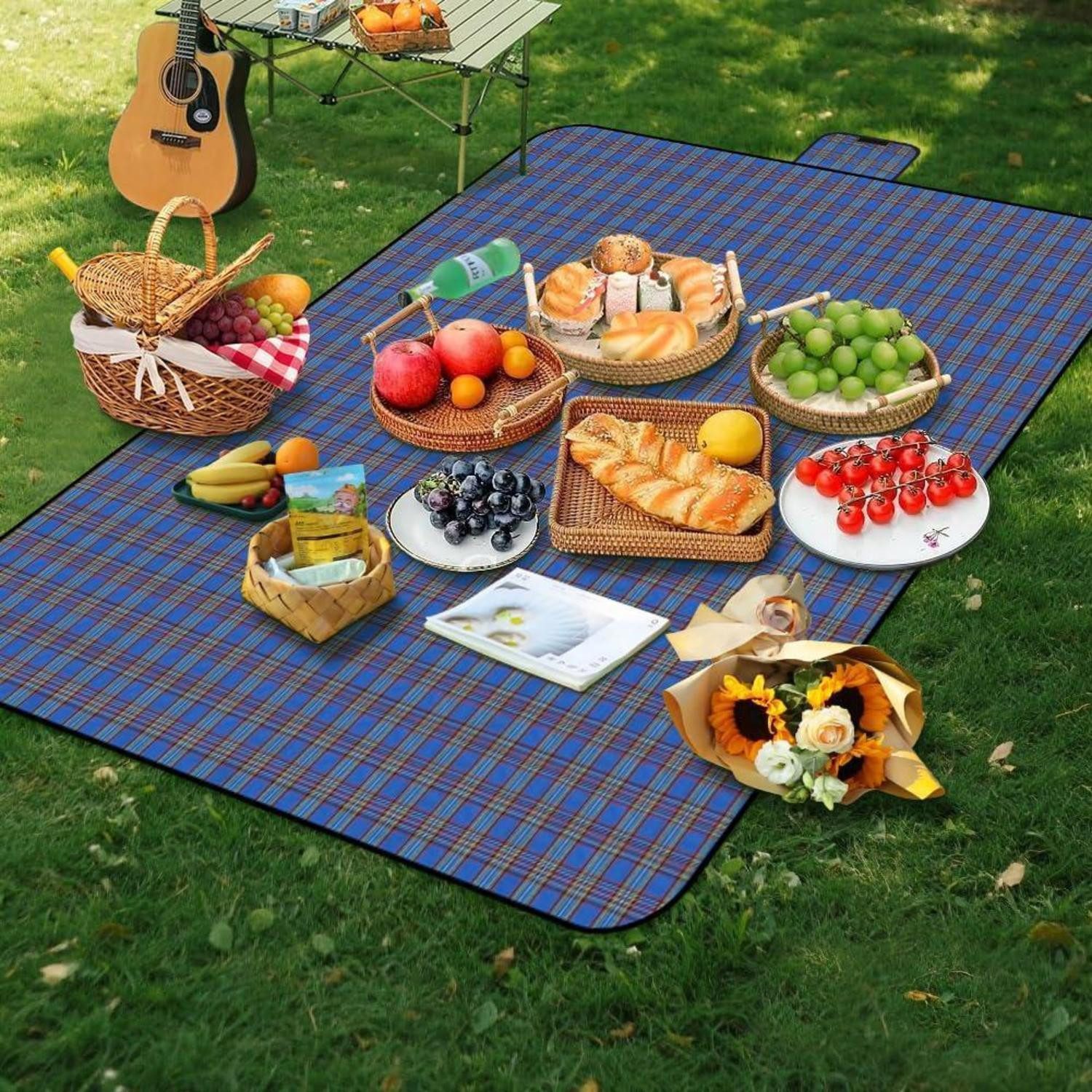 Picknickdecke Picknickdecke 150x200 Wasserdicht Faltbar Blau Streifen 150 x 200 cm, LuxusKollektion