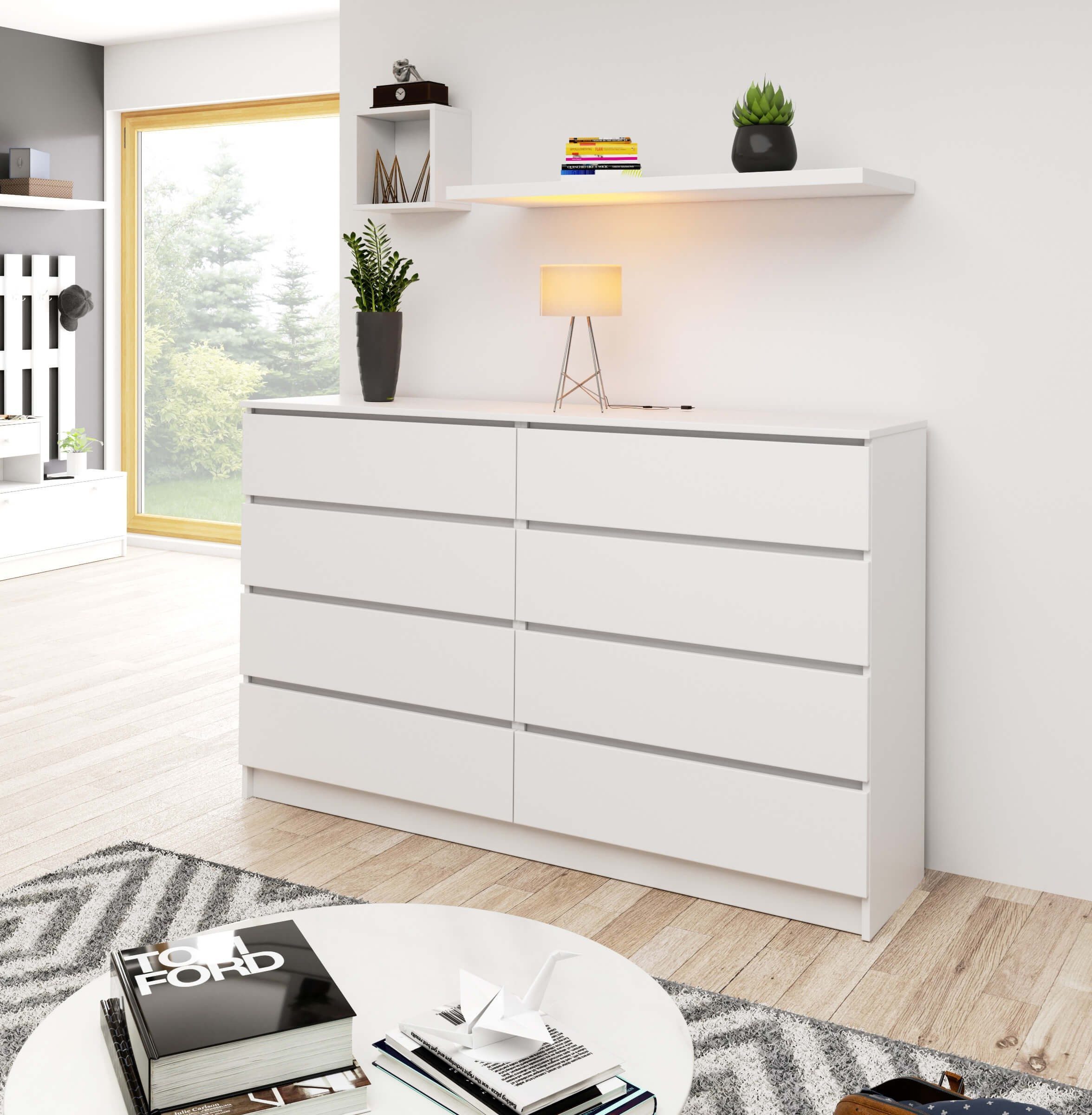 Raumhirsch Furniture Kommode mit 8 Schubladen Wohnschrank, Anrichte Sideboard 160 cm breit, (viele Farbvarianten - Maße: 160 x 90 x 40cm) - Hochwertig & stabil – Bild 2 von 4