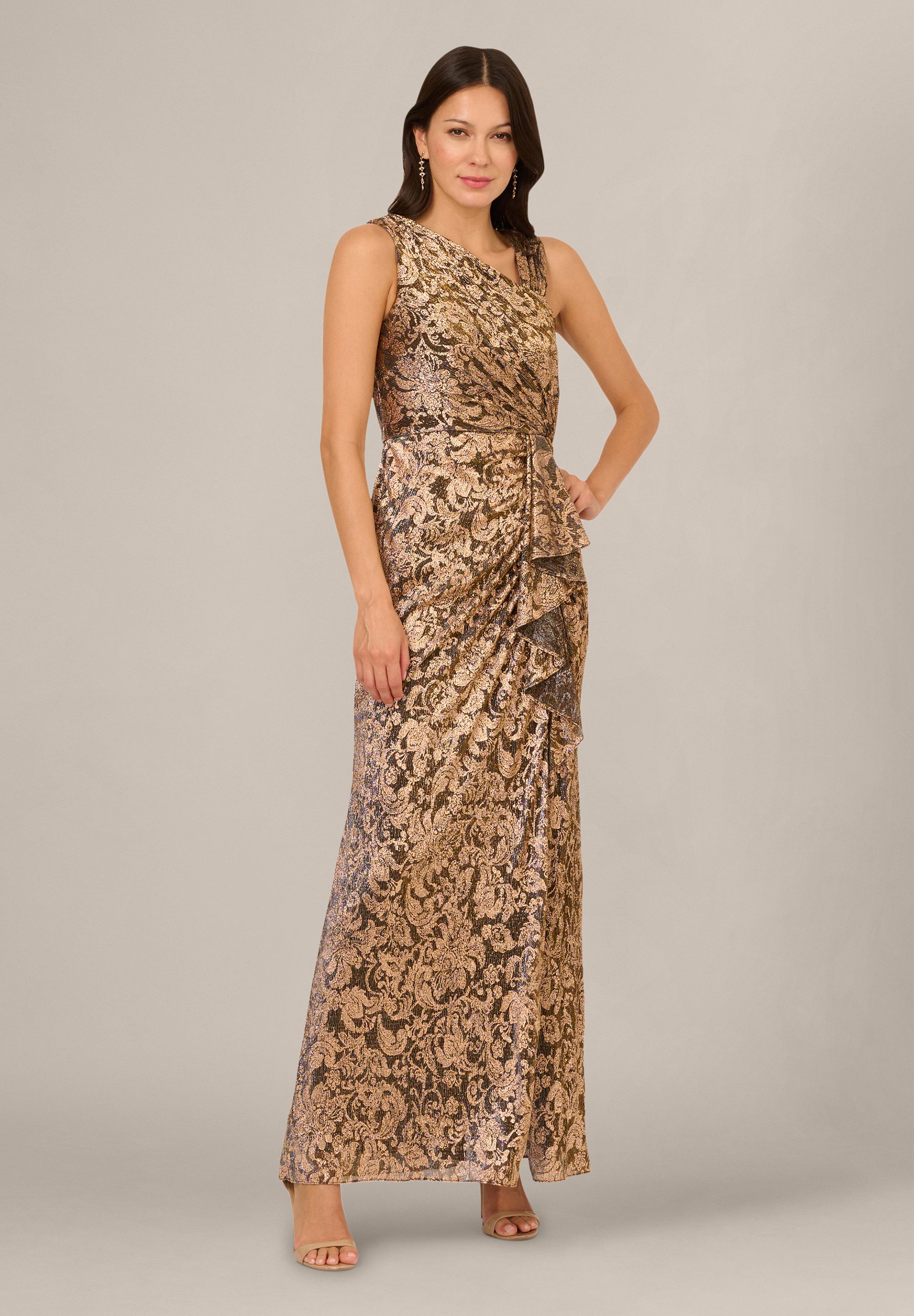 Adrianna Papell Abendkleid Metallic Crinkle Long Dress Bodenlanges, metallisches Crinkle-Kleid