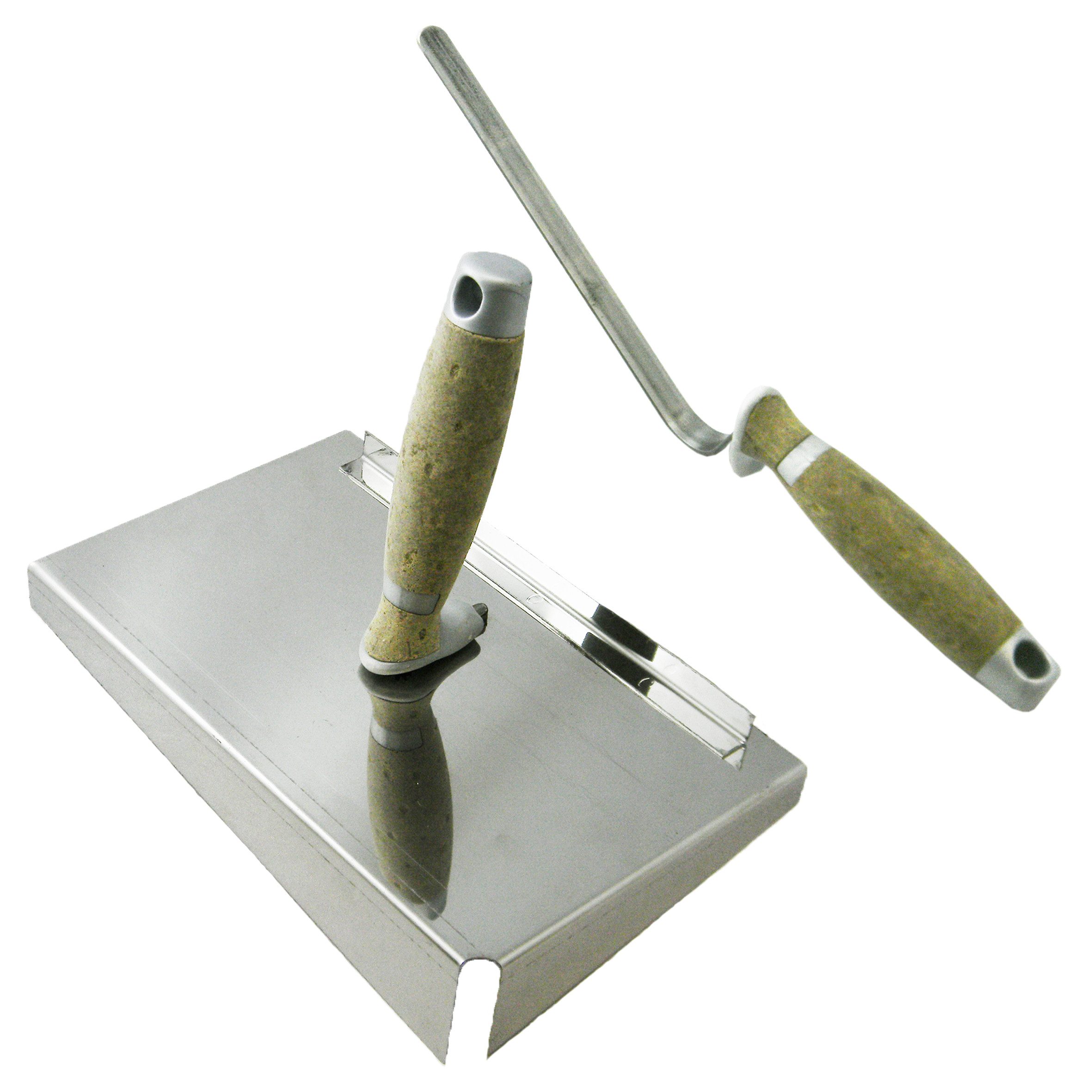 Fugenspachtel Fugblech Edelstahl 245x155mm + Fugenkelle 10mm LEDERGRIFF