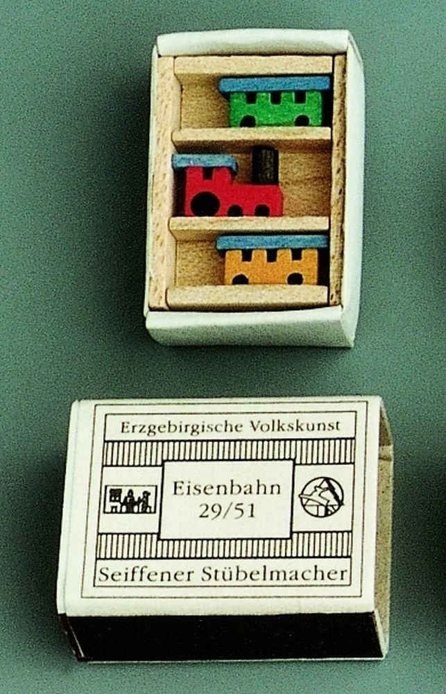 Stübelmacher Gunter Flath Weihnachtsfigur Miniaturzündholzschachtel Eisenbahn BxH 5x4 cm NEU