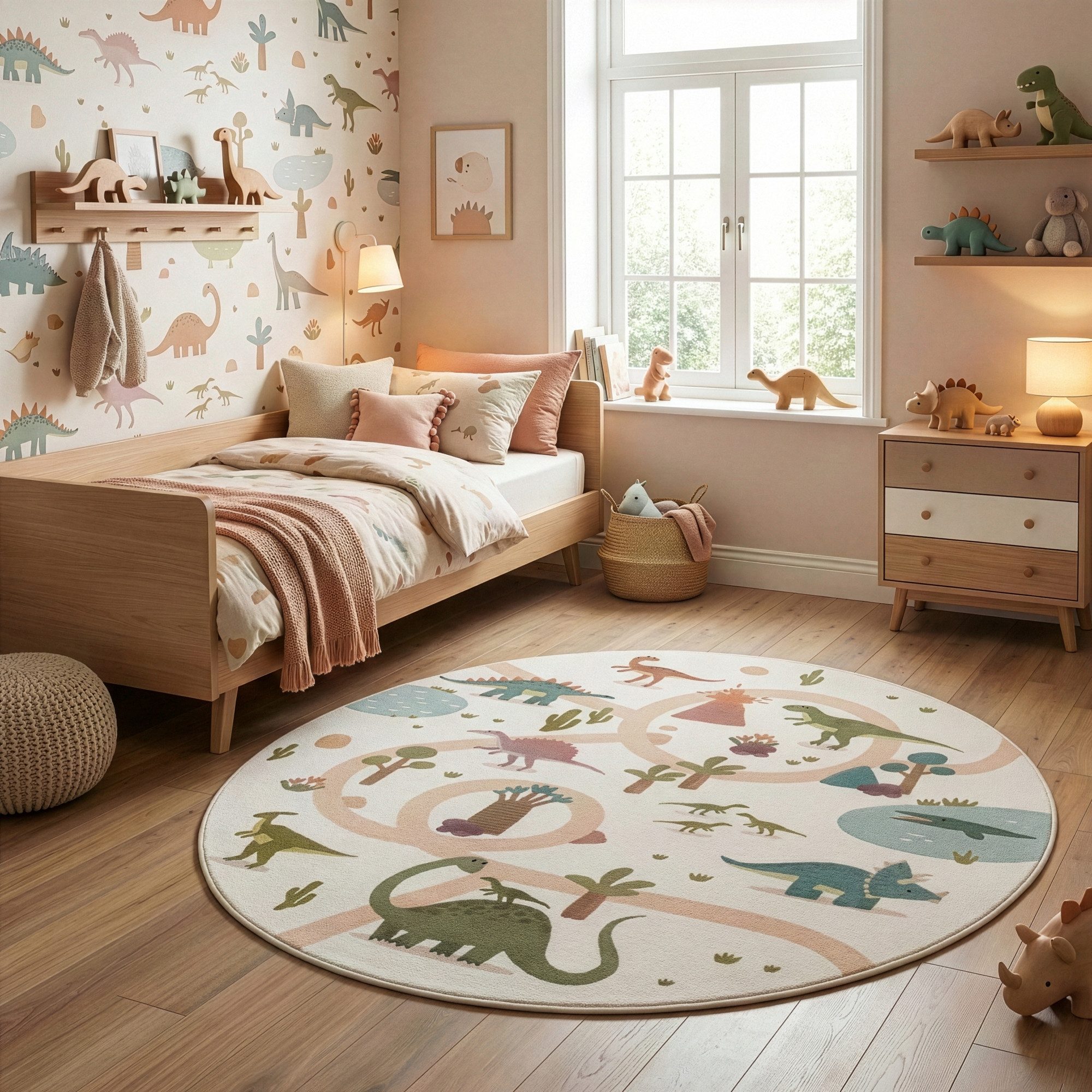 Carpettex Kinderteppich Bunte Dino Welt, Rund, Höhe: 8 mm