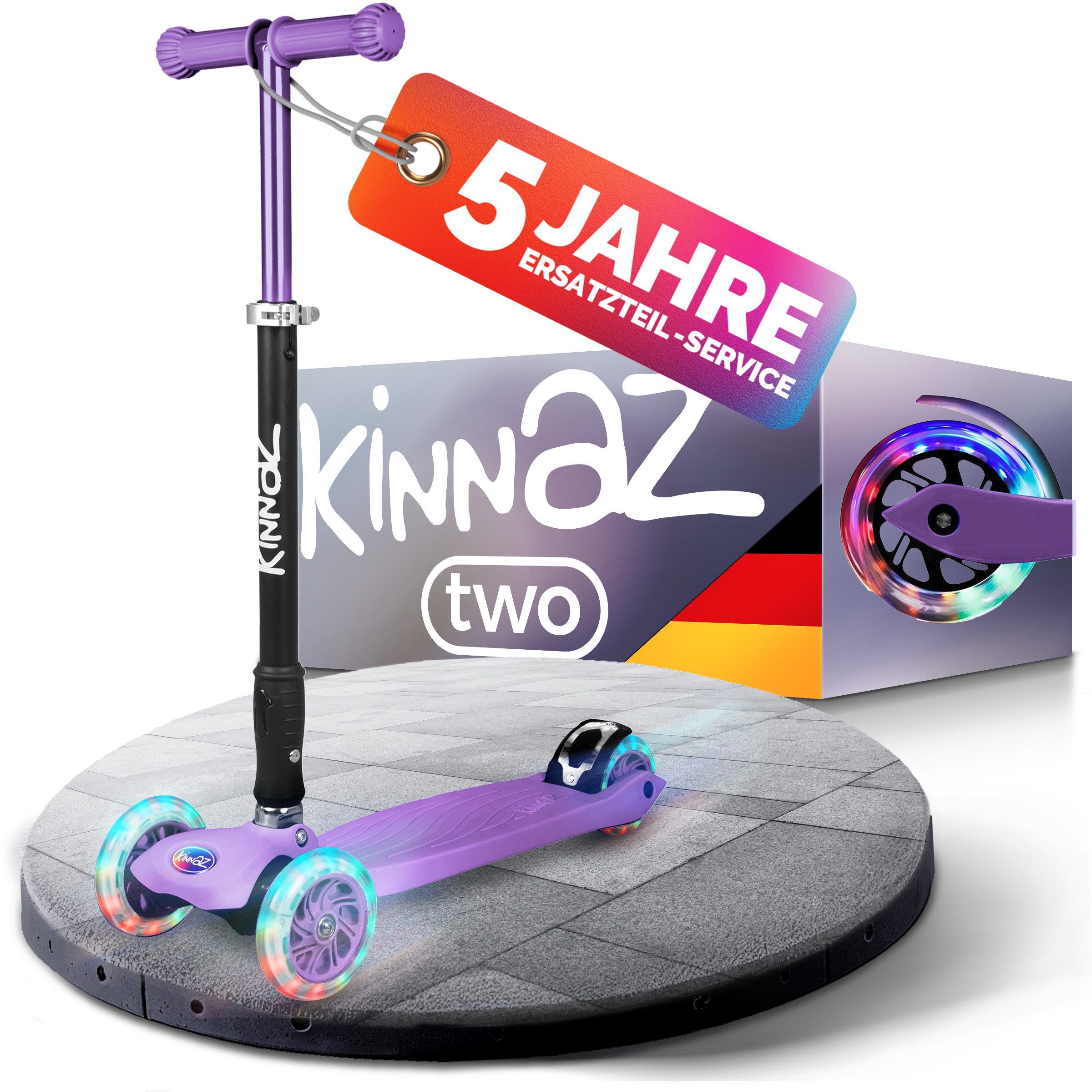 Dreiradscooter Kinderroller ab 5 Jahre, faltbar, Höhe einstellen, LED Räder, Garantie