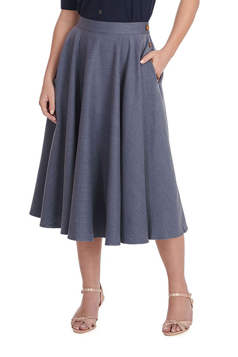 A-Linien-Rock Polly May Swing Skirt Grau-Blau