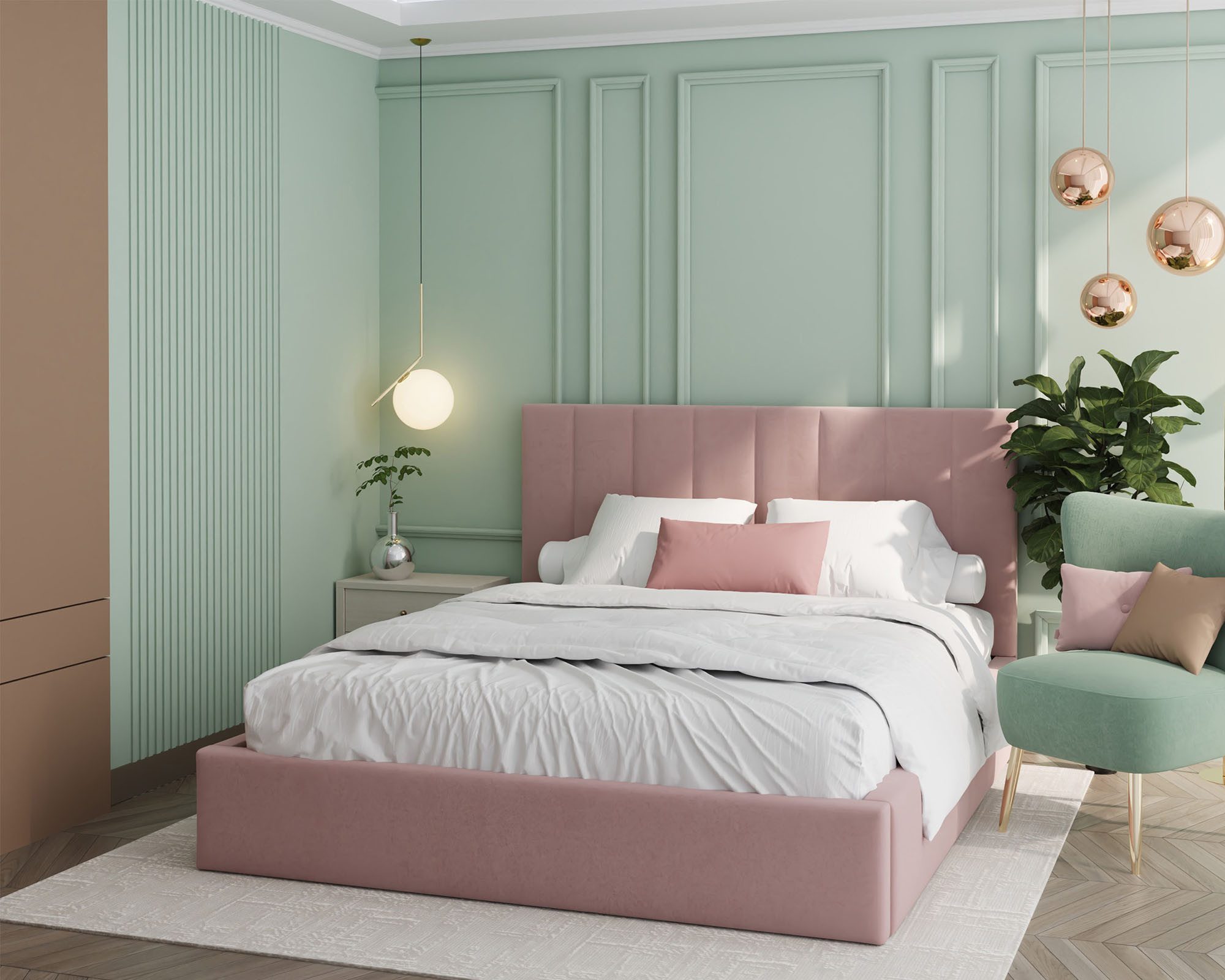 thematys Polsterbett 120x200–180x200 cm – Samt Velours Bett mit Bettkasten & Lattenrost (Optional mit 23 cm Taschenfederkern-Matratze H2, hydraulisches Stauraumbett)
