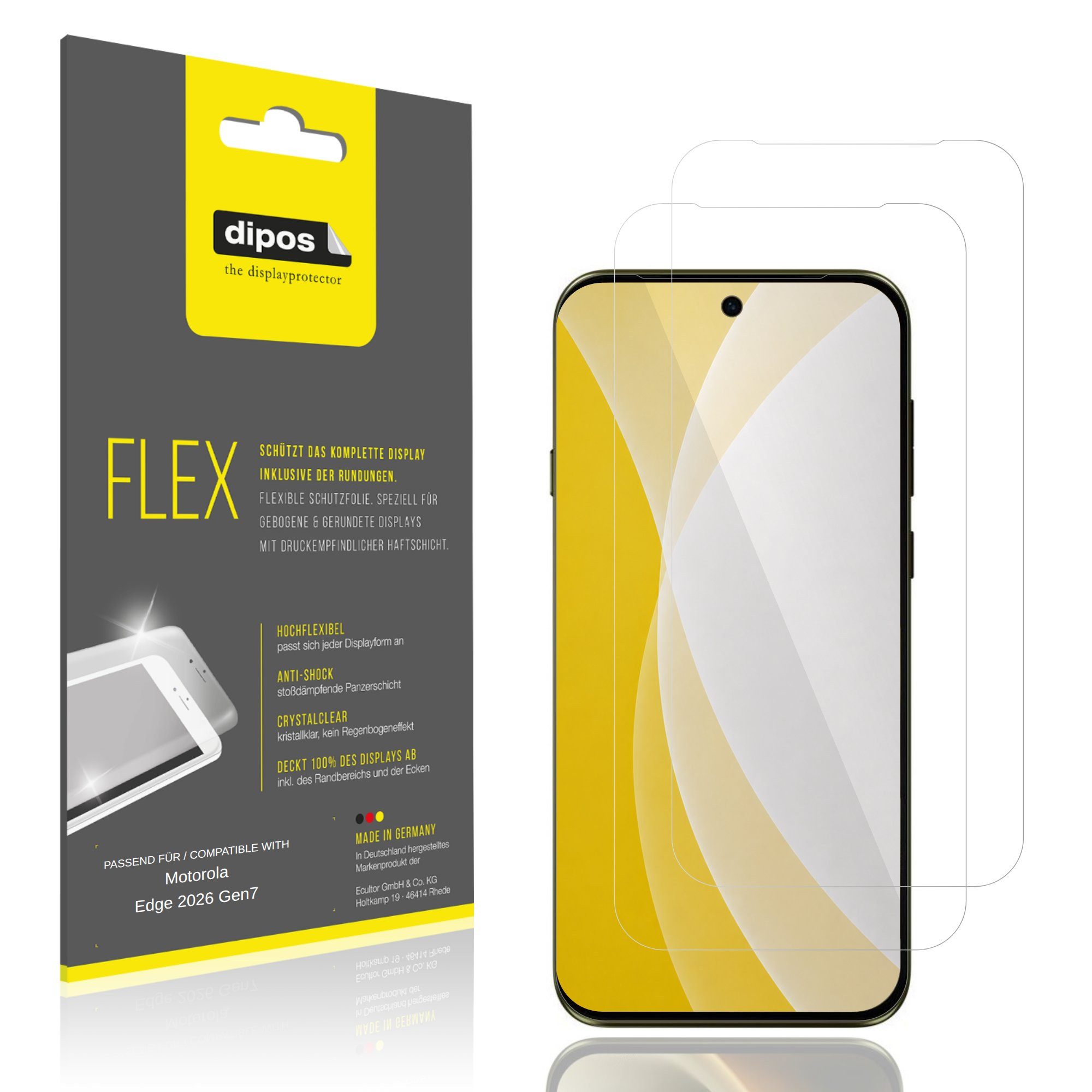 dipos Displayschutzfolie Schutzfolie für Motorola Edge 2026 Gen7, 2 Stück, Displayschutz Schutz Folie Made in Germany