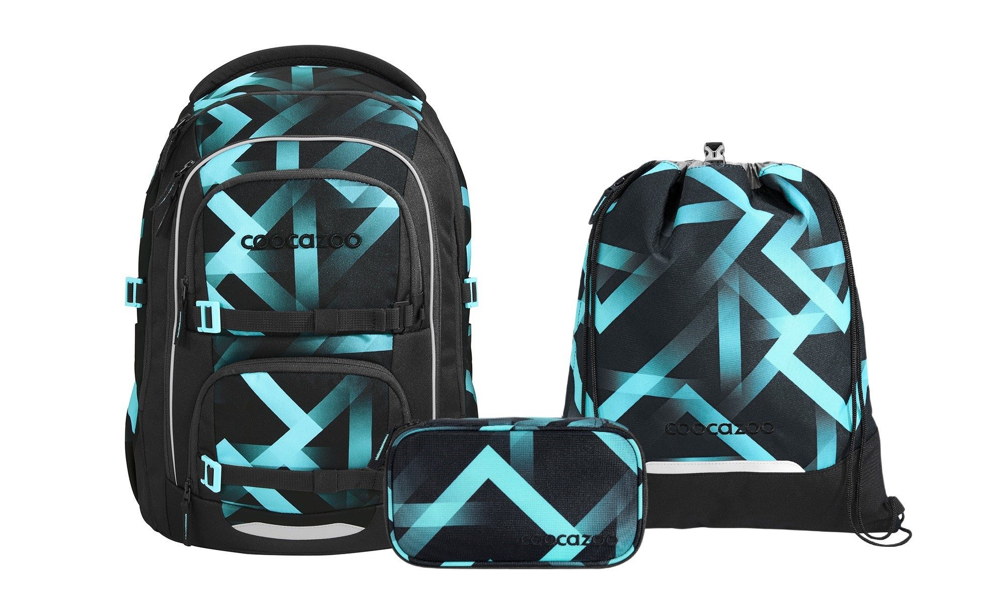 coocazoo Schulranzen Schulrucksack-Set PORTER, Laser Lights 3-teilig (3-teilig), ergonomisch, Körpergröße: 135 - 180 cm, Easy-Grow-System