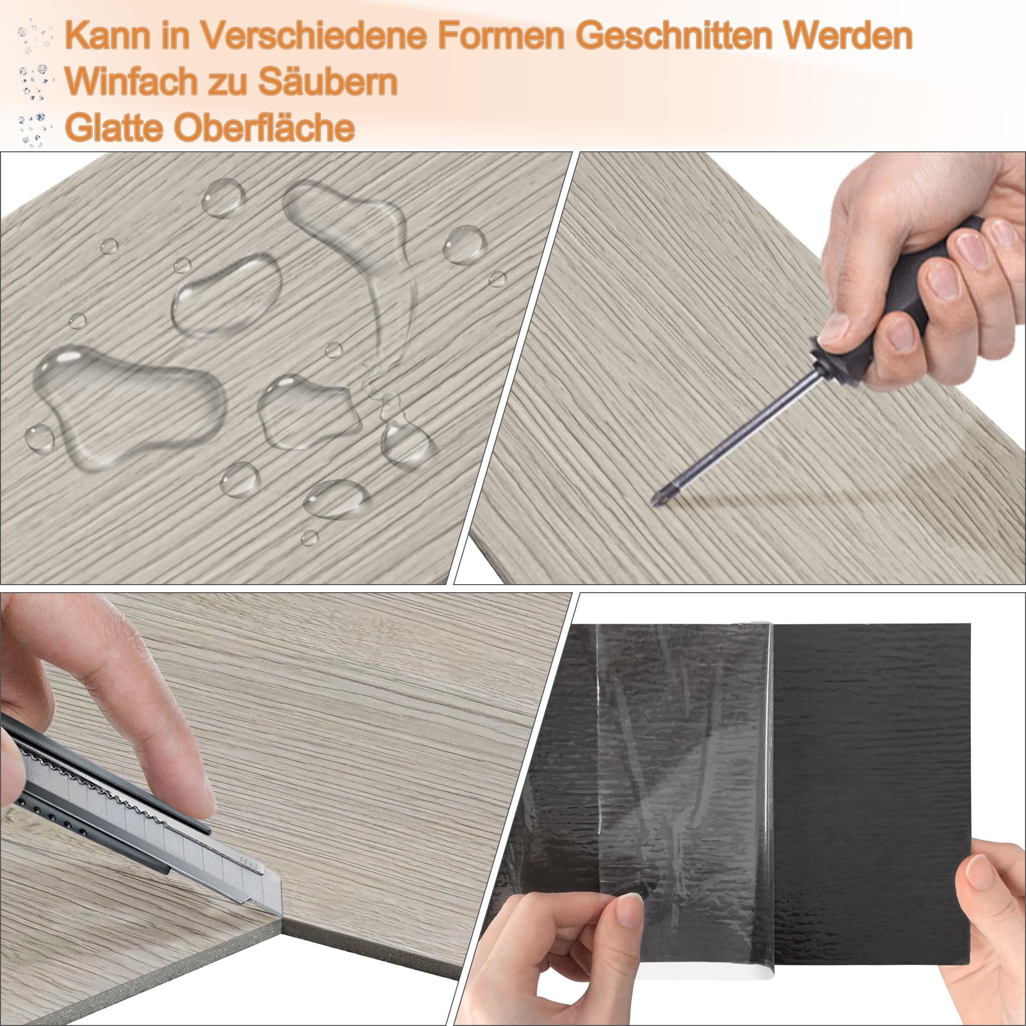 FIVMEN Vinylboden PVC Bodenbelag Selbstklebend, Holzmaserung Dielen, Bodenfliesen, 18/36 Stück, 2.51/5.2 m² Schneidbar Fliesen für Schlafzimmer, Küche