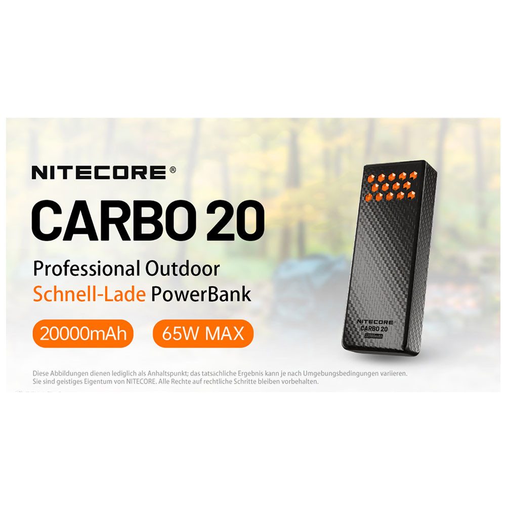 Nitecore Carbo20 Powerbank 20000mAh - Orange Fast Charge Powerbank 20000 mAh (3,88 V, 1 St), Passthrough-fähig, wasserdicht