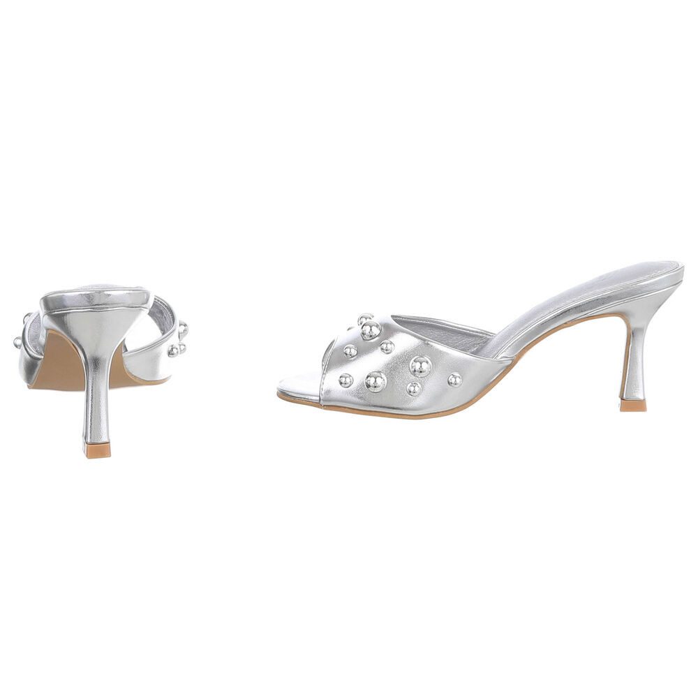Ital-Design Damen Pantoletten Pumps mit Nieten und Stilettoabsatz Pantolette (91742646) Pfennig-/Stilettoabsatz Sandalen & Sandaletten in Silber – Bild 5 von 5