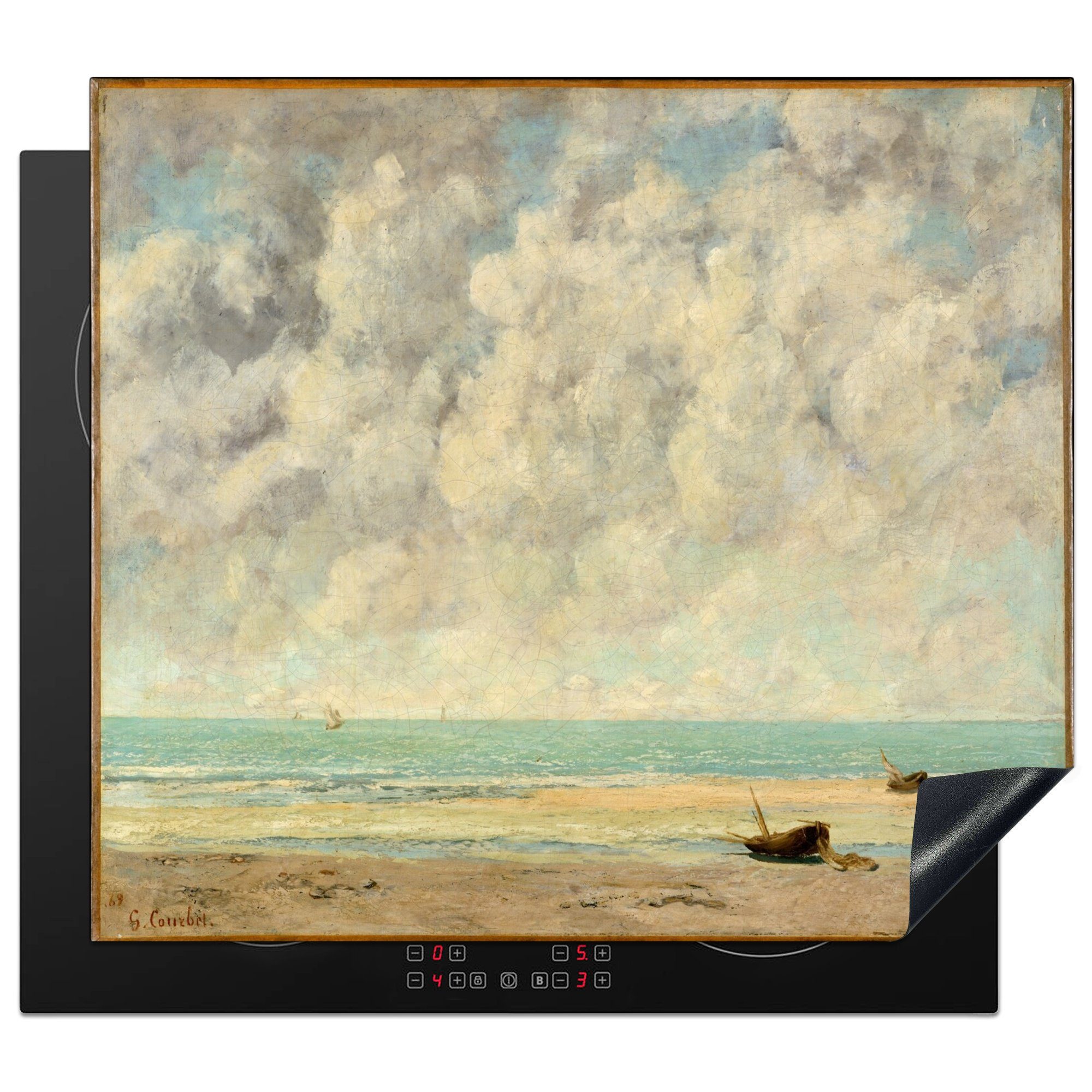 60x52 Arbeitsfläche Courbet, cm, MuchoWow Ceranfeldabdeckung (1 Herdblende-/Abdeckplatte von Meer Gustave - Mobile Das Vinyl, ruhige Gemälde nutzbar, tlg),