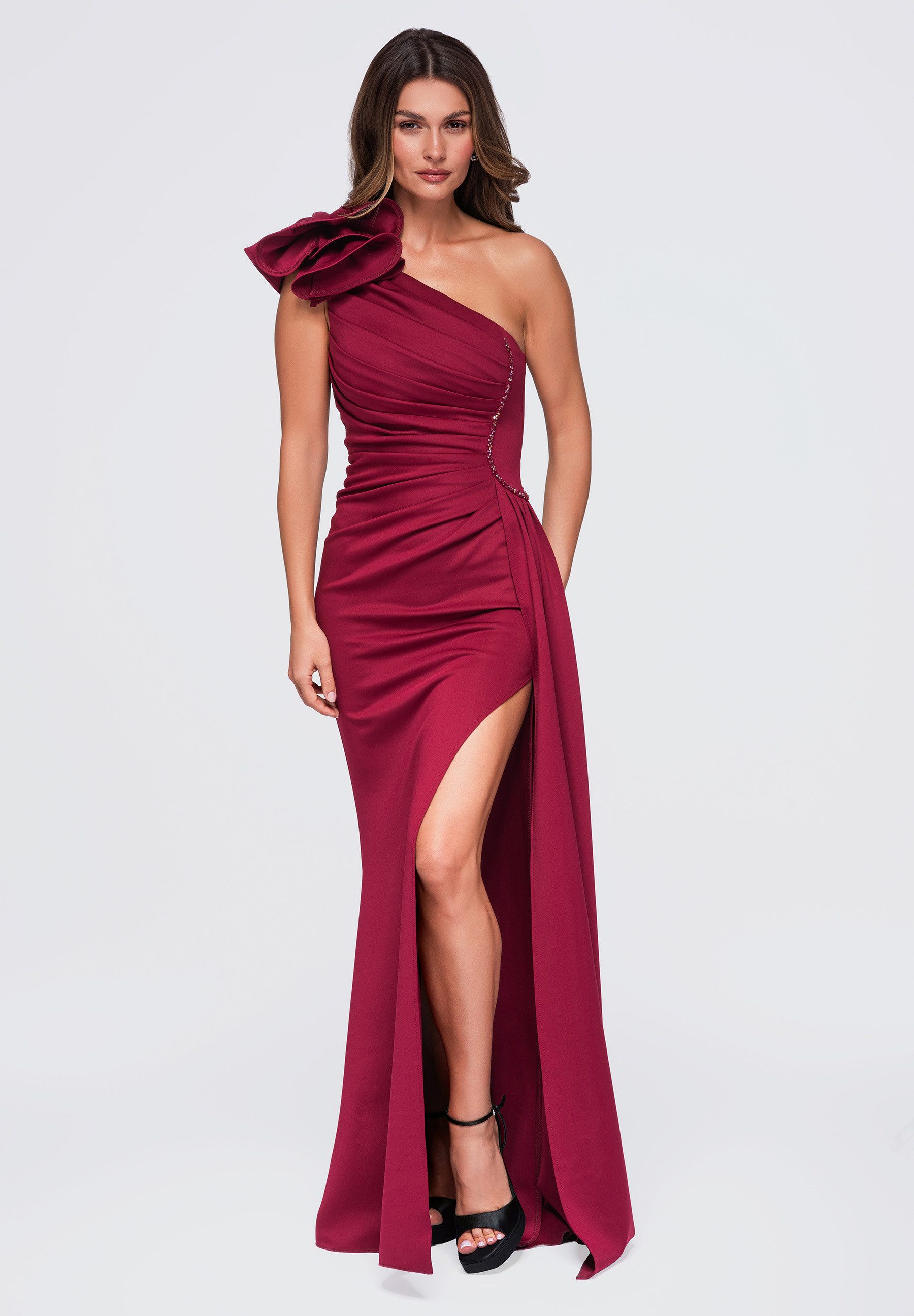 OMBRE Abendkleid Abendkleid mit asymmetrischem Design elegant Bordeaux S (kein Set, 1-tlg) in Unifarbe