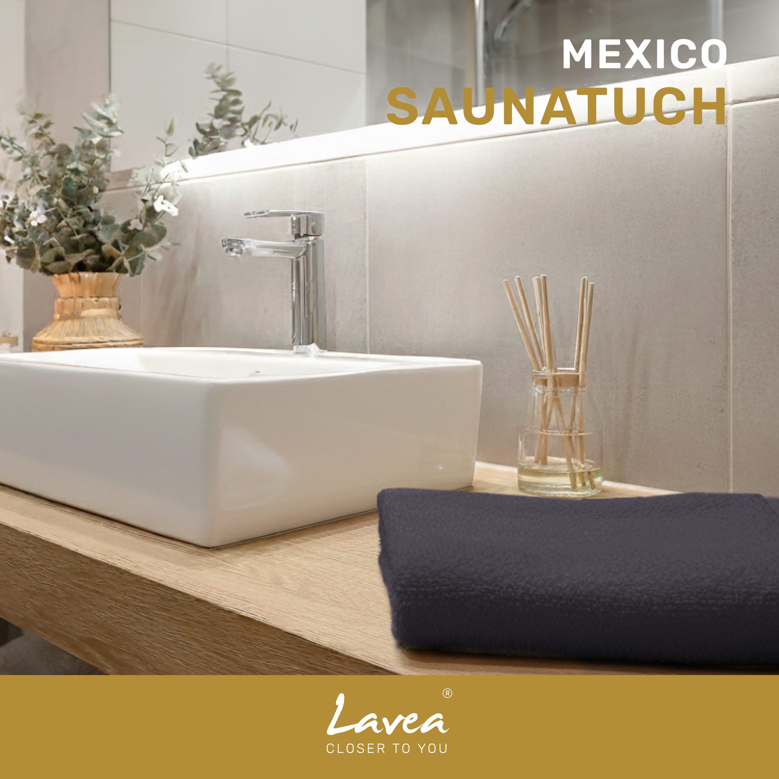 Lavea Saunatuch MEXICO Saunahandtuch 80×200 cm – optional mit Bademantel/Morgenmantel, Baumwolle (Set, 1-St), Hochwertiges Walkfrottier – Saunatuch oder Set mit Unisex-Bademantel