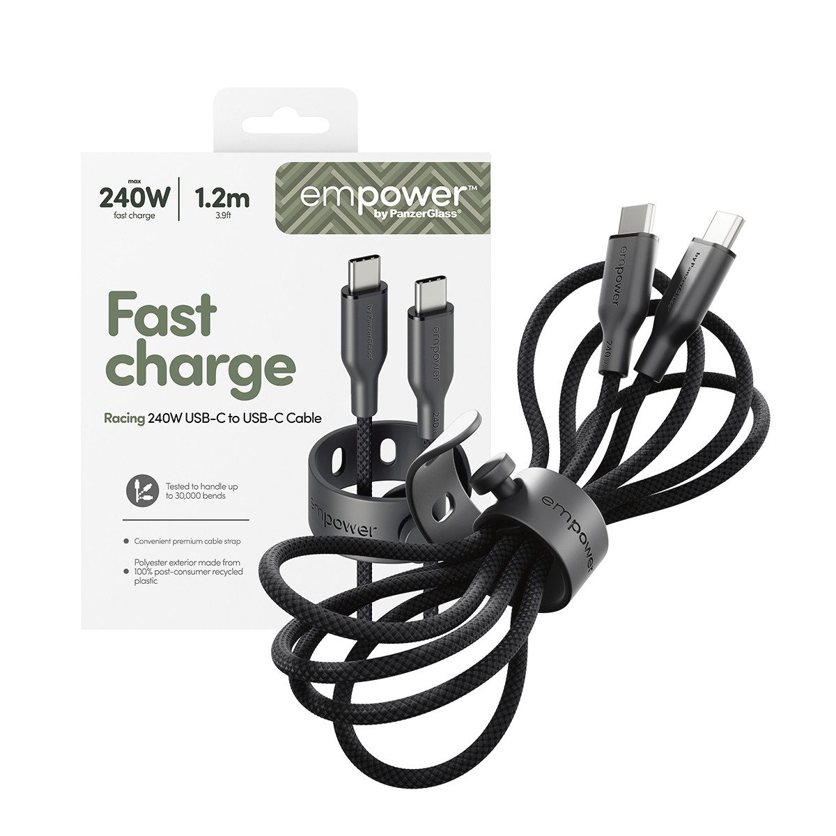 empower by PanzerGlass Racing 240W USB-C zu USB-C Kabel USB 2.0 1,2 m USB-Kabel, USB-C, (120 cm)