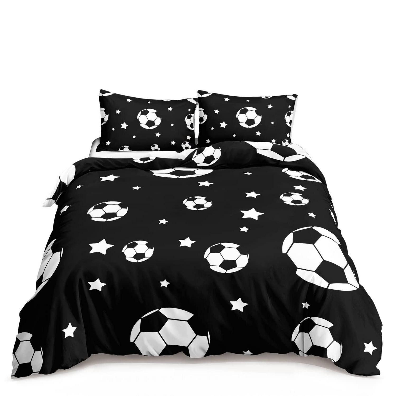 LuxusKollektion Kinderbettwäsche Bettwäsche Kinder Fußball 100x132cm Schwarz