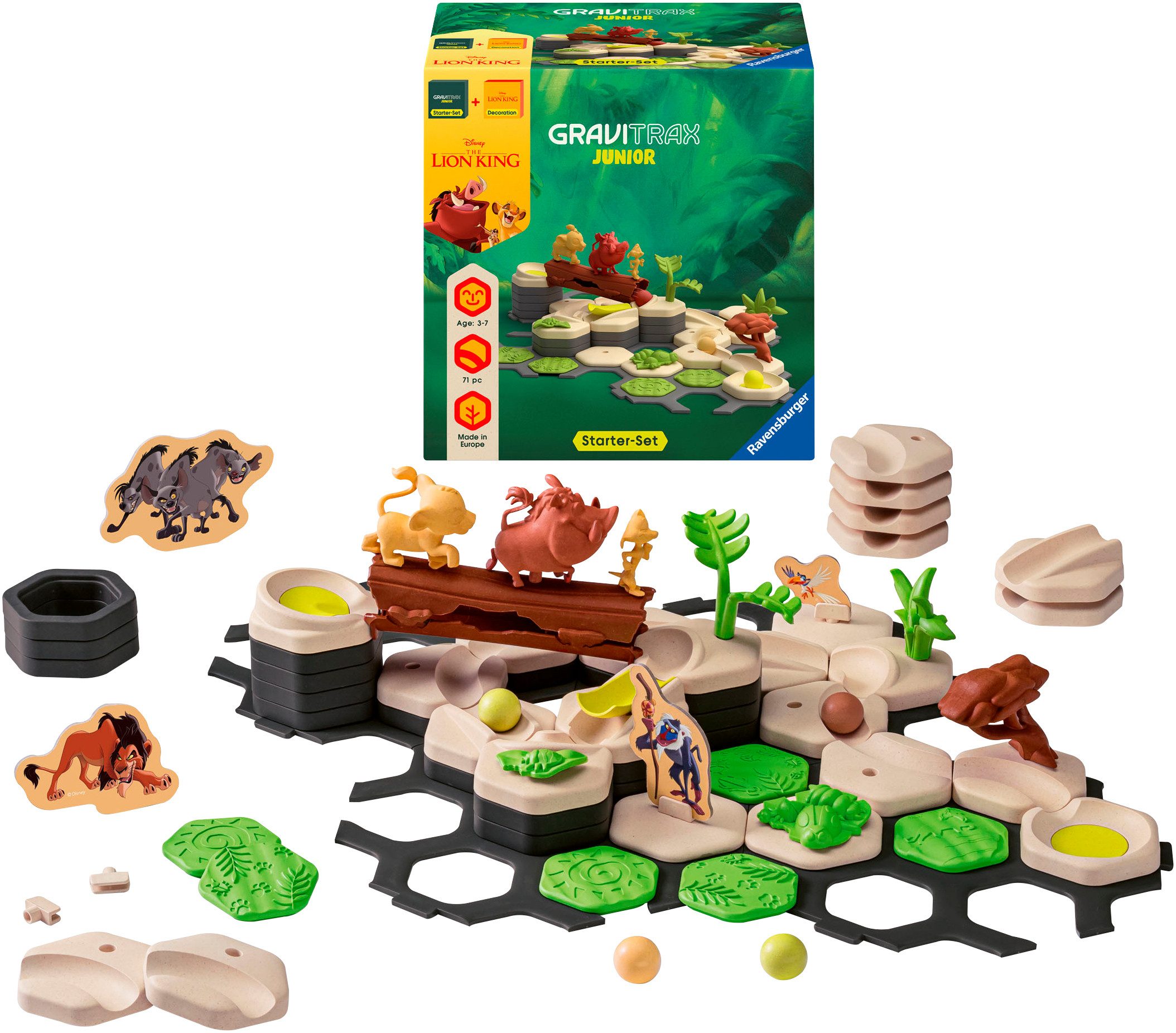 Ravensburger Kugelbahn-Bausatz GraviTrax Junior Starter Set Disney Lion King, Made in Germany