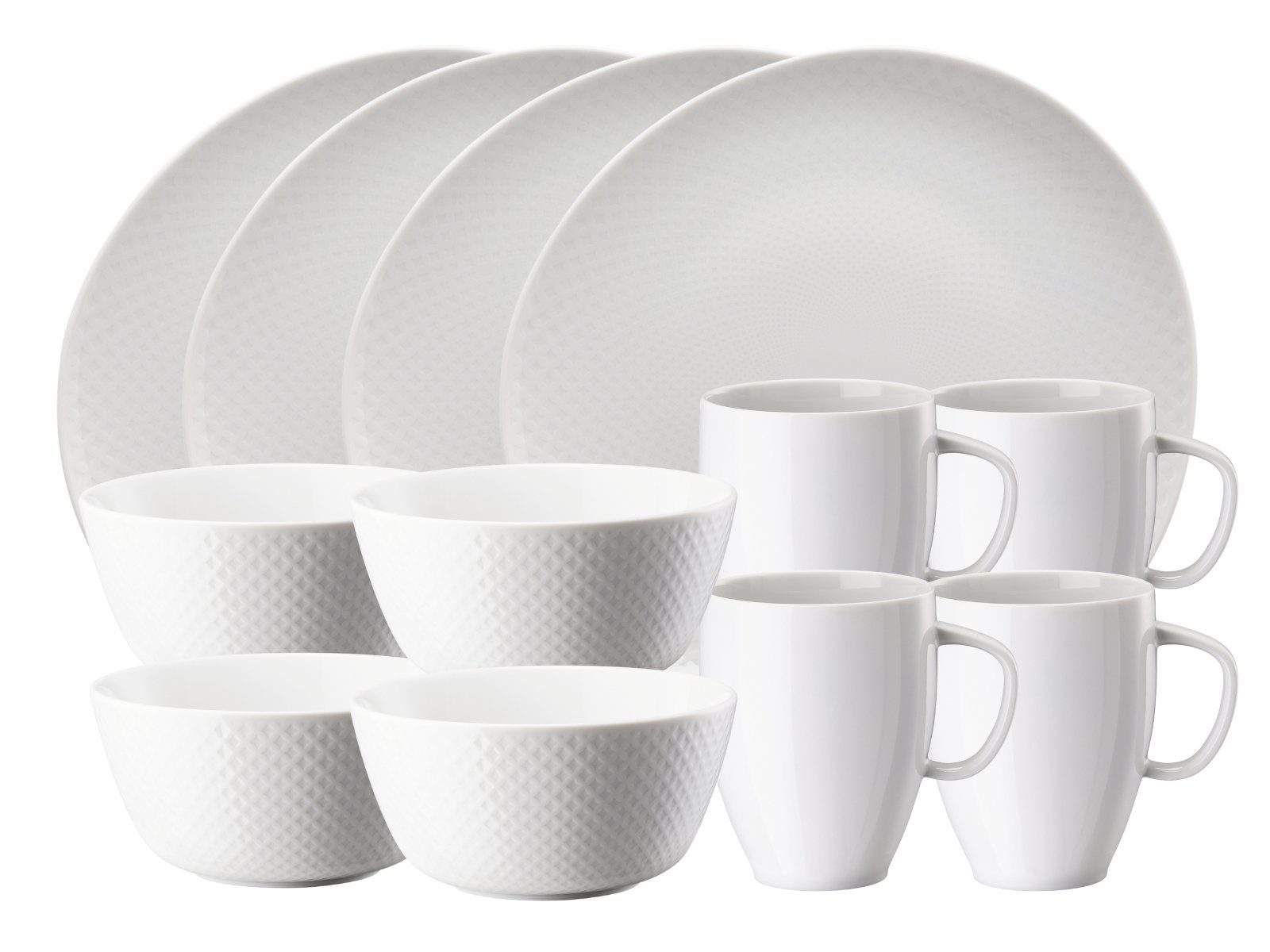 Rosenthal Tafelservice Junto Weiss Frühstücksset 12tlg, Porzellan