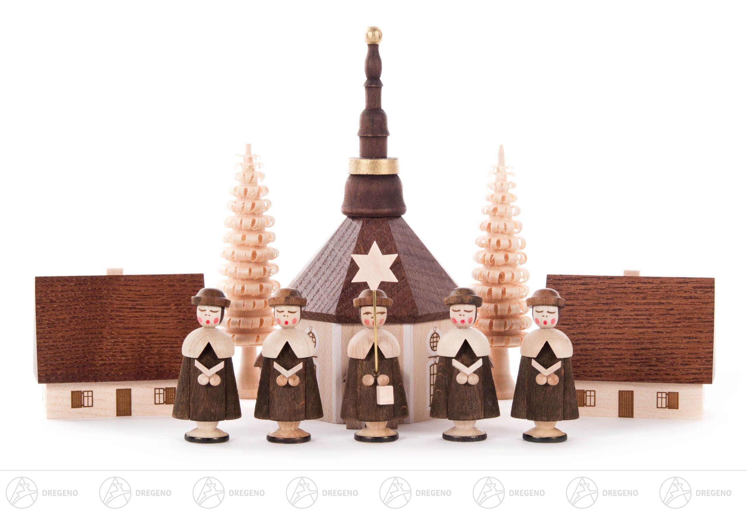 Dregeno Erzgebirge Weihnachtsfigur Kurrende mit Seiffener Dorf, natur (10) Höhe ca 12,5 cm NEU