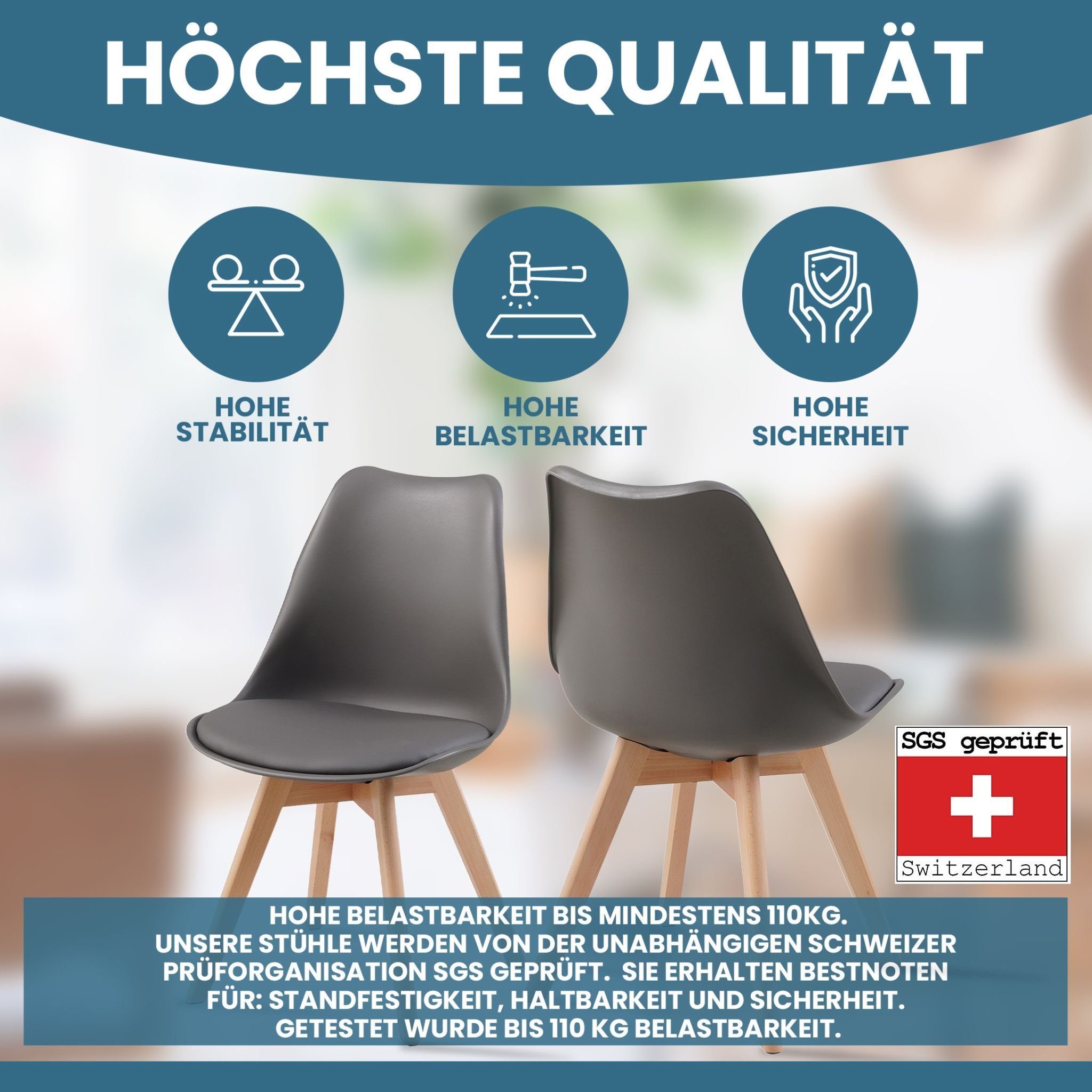 Albatros International Esszimmerstuhl Esszimmer Stühle 4 er Set AARHUS, Stuhl Stühle Esszimmerstühle (4er Set Grau Buche), Buche Massiv-Holz, Esszimmerstuhl Küchenstühle, Grau, Essstühle