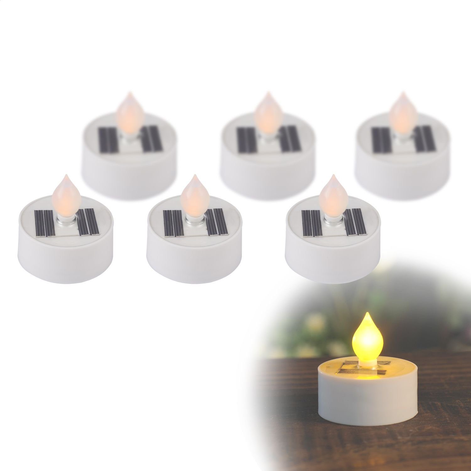 LED Solarleuchte Solarleuchte Garten 2x 3er Set Teelicht Solarlampe Außen Feuer Effekt