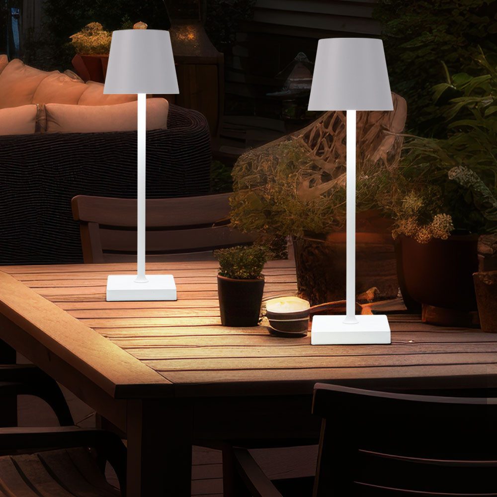 Expo Börse LED Tischleuchte, Leuchtmittel inklusive, Tischlampe Außenleuchte 3 Stufen Dimmer LED USB Gartenlampe 2er Set