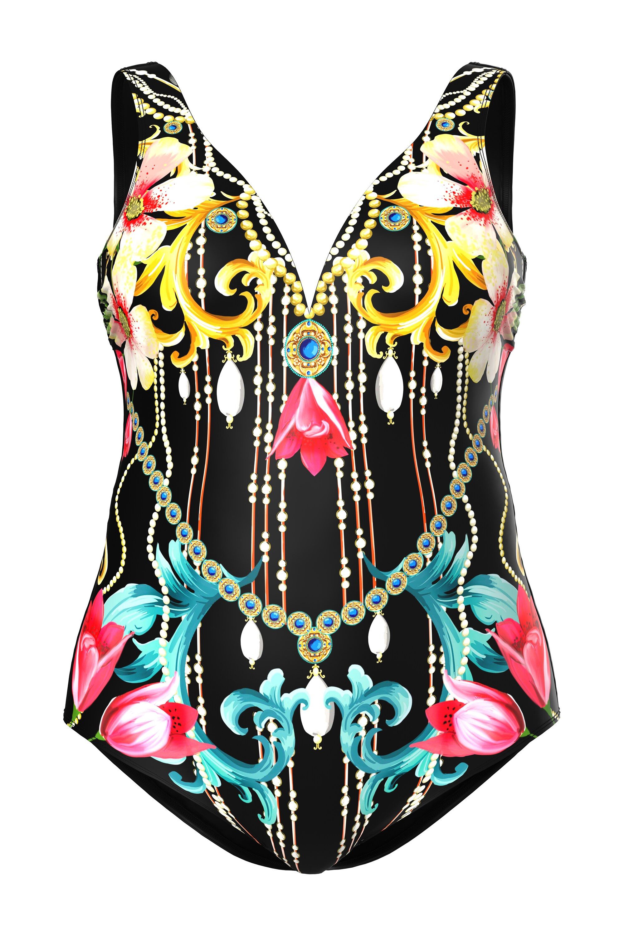 Ulla Popken Badeanzug Badeanzug Barock Softcups tiefer V-Ausschnitt günstig online kaufen