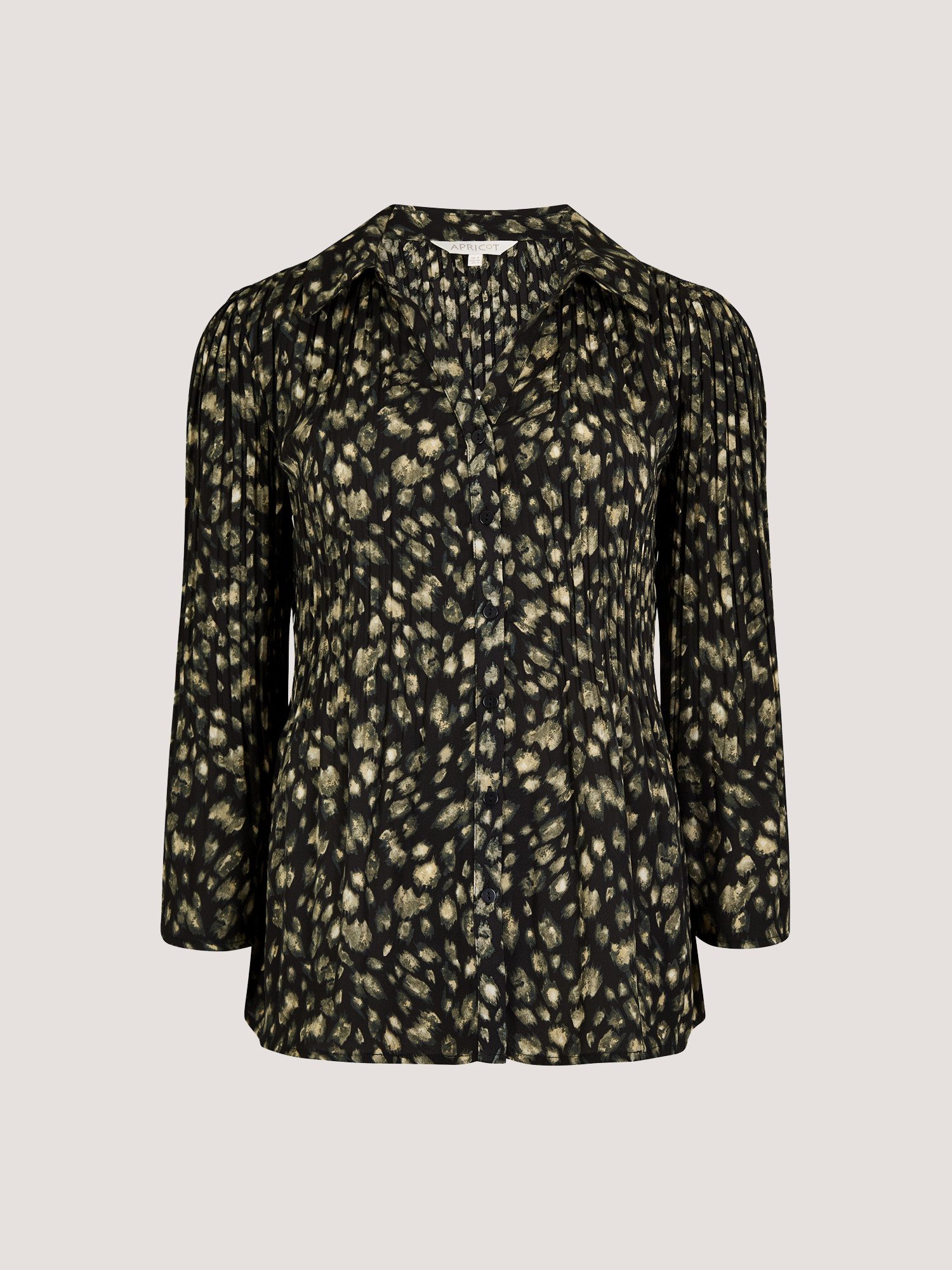 Apricot Chiffonbluse Abstraktes Chiffon-Plissee-Shirt mit Tierprint Plissee