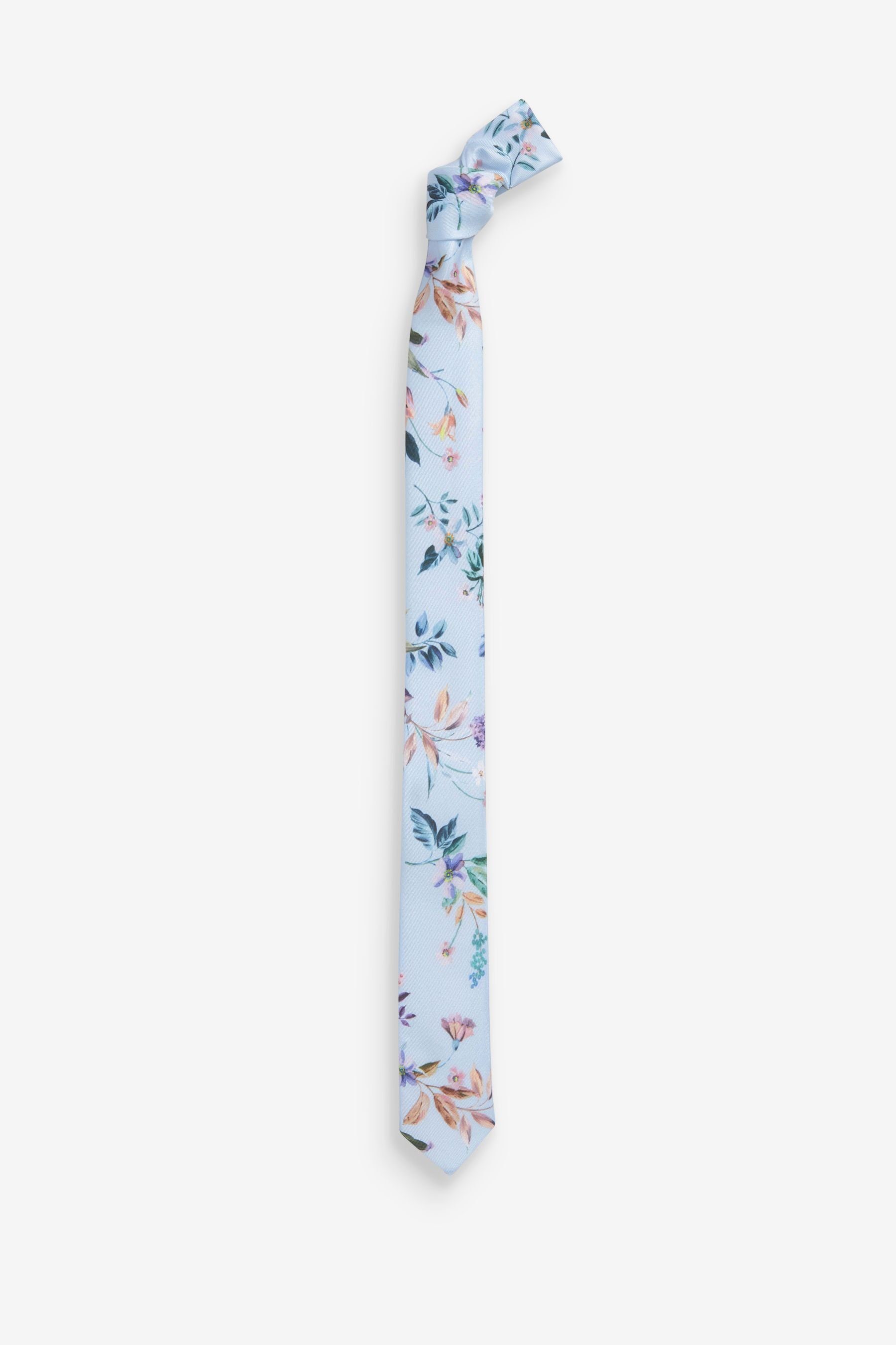 Next Krawatte Krawatte und Einstecktuch Blue Blumenmuster mit (2-St)