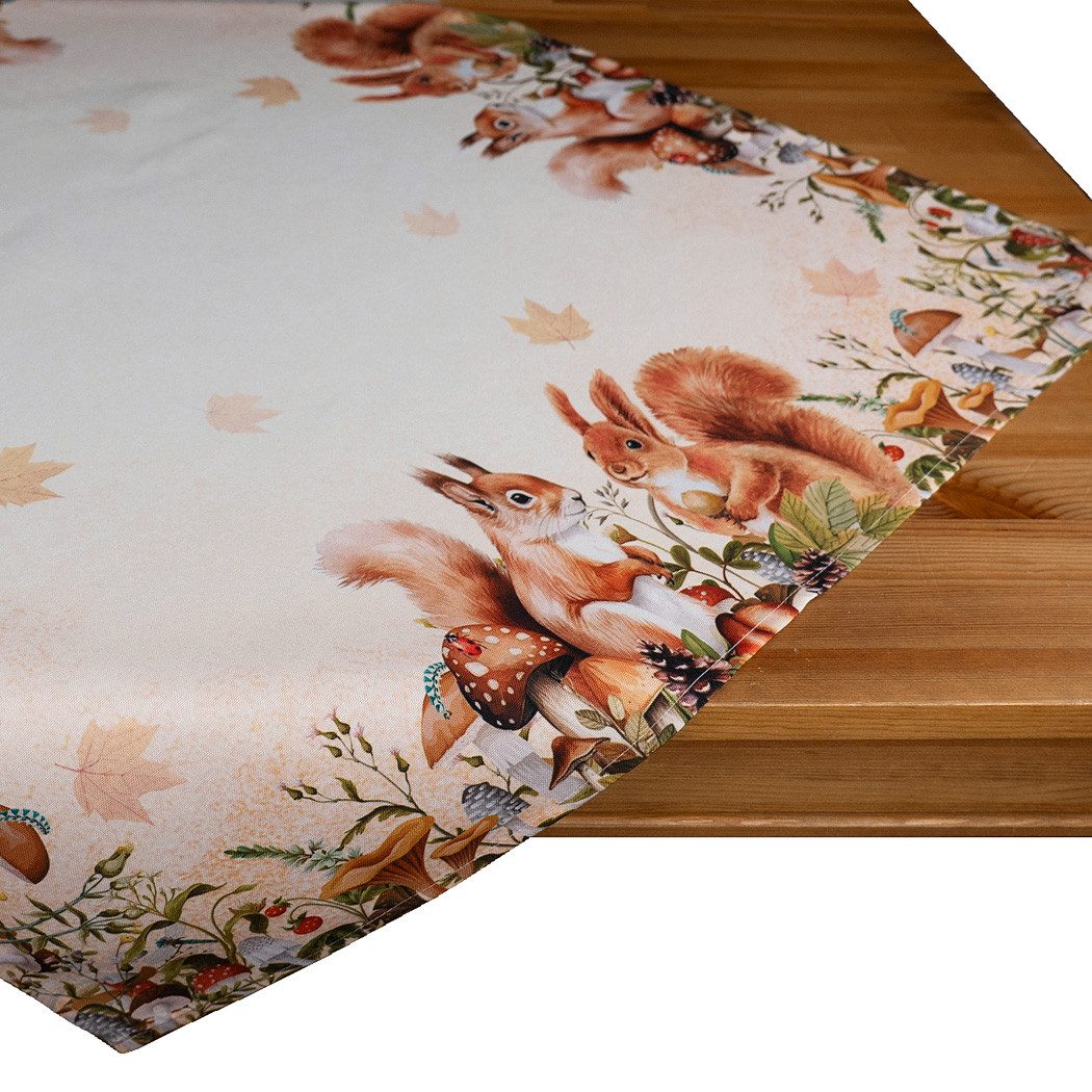 texpot Tischdecke Tischläufer Druck Eichhörnchen Herbst (1-tlg)