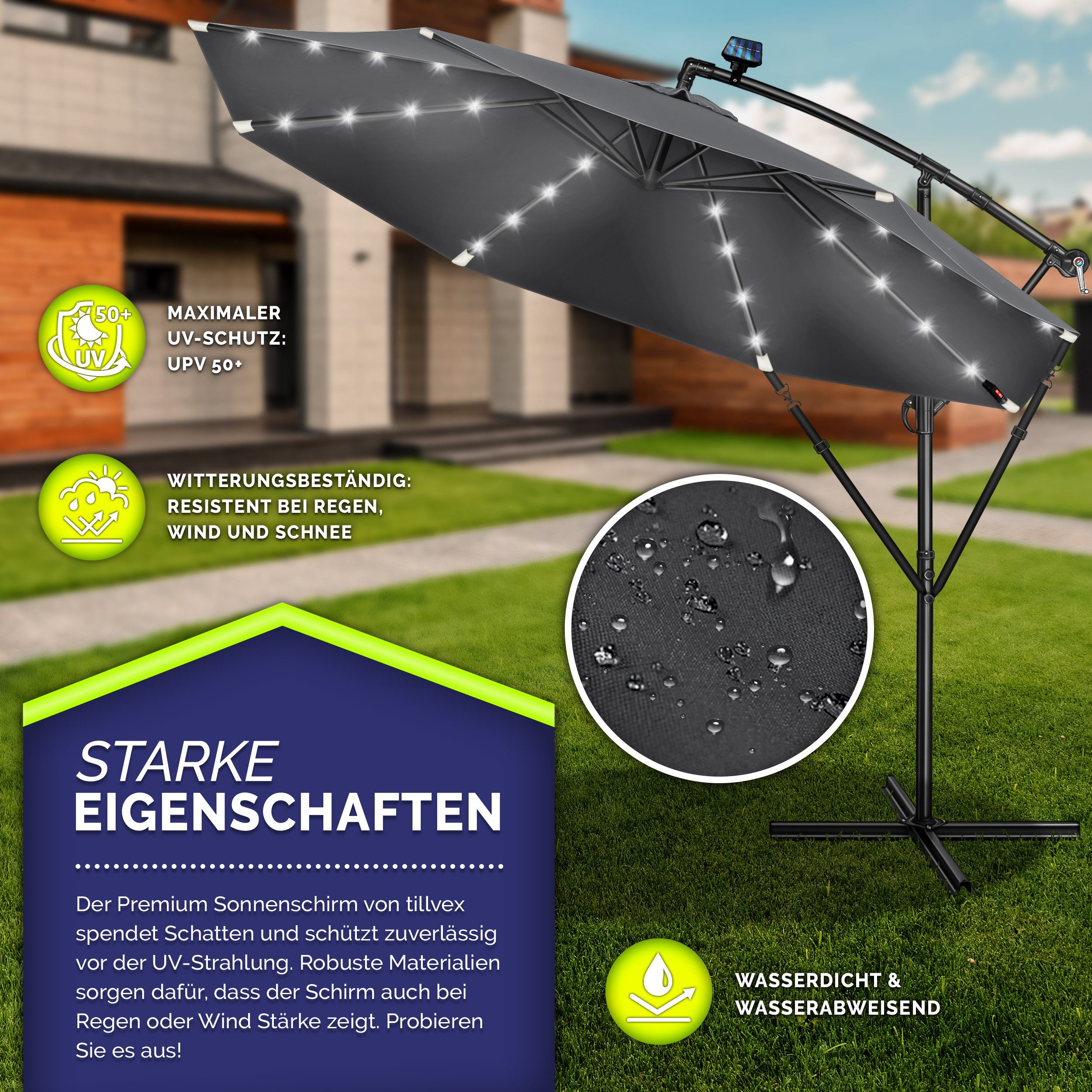 tillvex Sonnenschirm tillvex® Sonnenschirm LED Solar günstig online kaufen