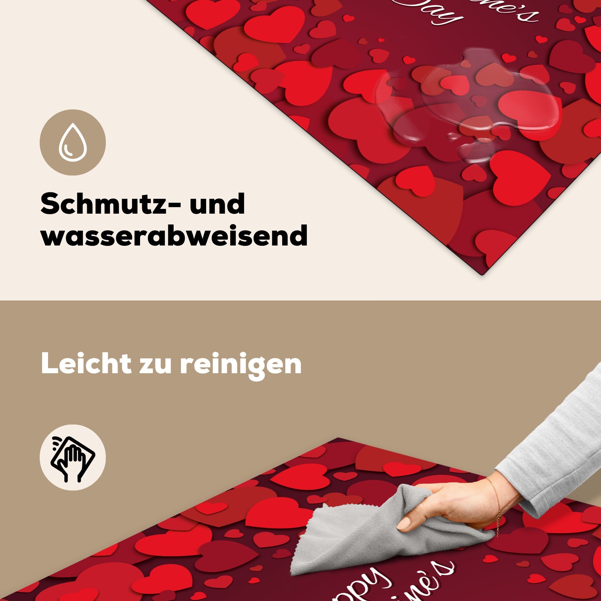 (1 Arbeitsplatte dem Herdblende-/Abdeckplatte Ceranfeldabdeckung, tlg), Valentine's Valentinstag-Illustration küche mit für cm, Day, "Happy Rote MuchoWow 78x78 Vinyl, Zitat