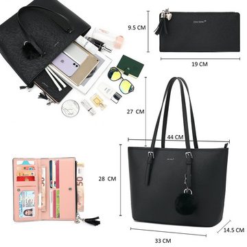 TAN.TOMI Einkaufsshopper Handtasche Damen Groß Elegant Umhängetasche mit Quasten Geldbörse, Damen und Pelz Kugel Plüsch Schlüsselring, ​Geschenke für Frauen
