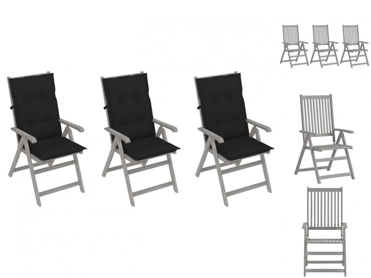 vidaXL Gartenstuhl Verstellbare Gartenstühle 3 Stk mit Auflagen Massivholz Akazie Holz