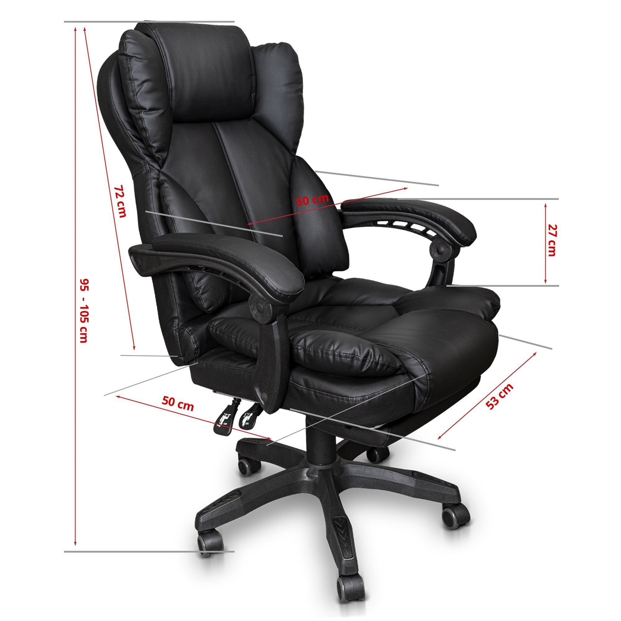 Kunstleder (einzeln), Chefsessel Armlehnen mit - Office flexiblen in Ares TRISENS Bürostuhl Chair Stoff-Design Home Schwarz