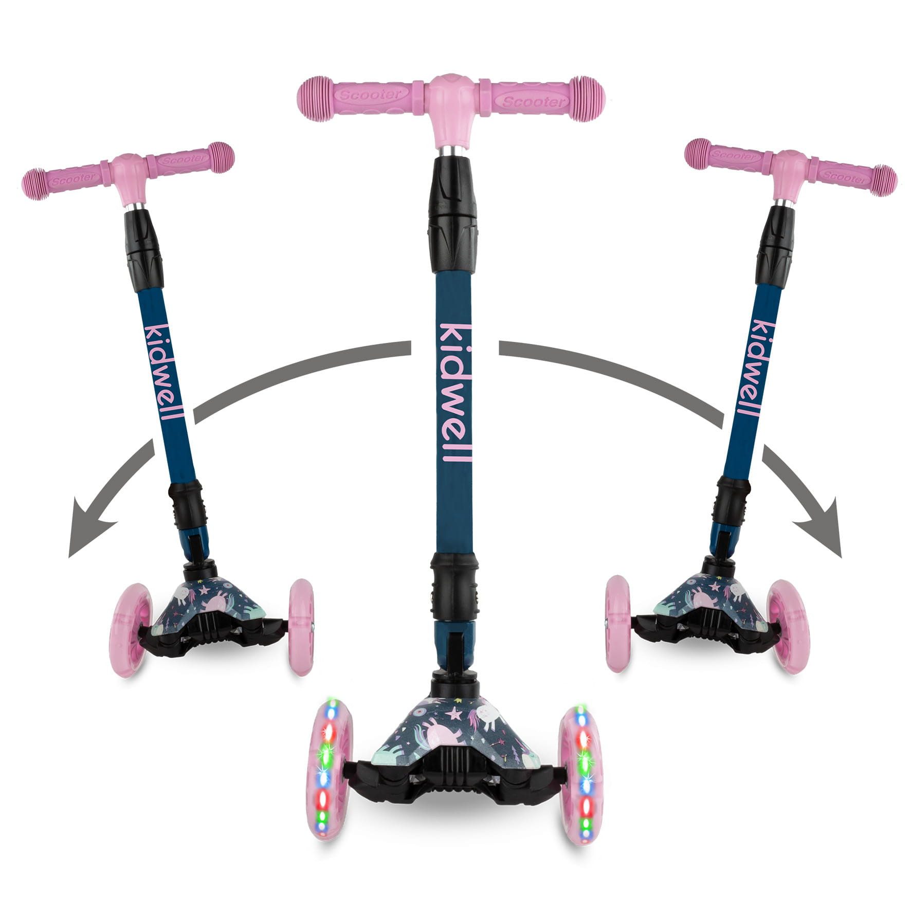 COIL Dreiradscooter Kinderroller, Tretroller, Dreirad-Balance-Roller, Cityroller, 10 km/h, ABEC-7-Lager, 3-stufige Lenkradverstellung, LED-Räder