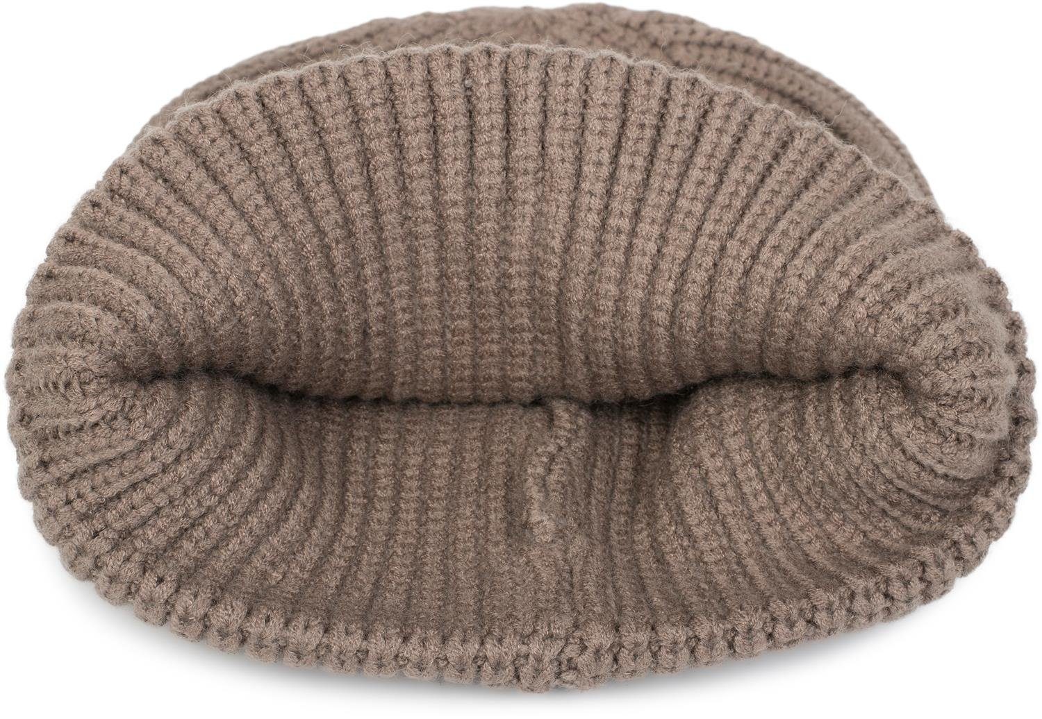 Strickmütze Beanie (1-St) Taupe styleBREAKER Krempe Feinstrick mit Mütze