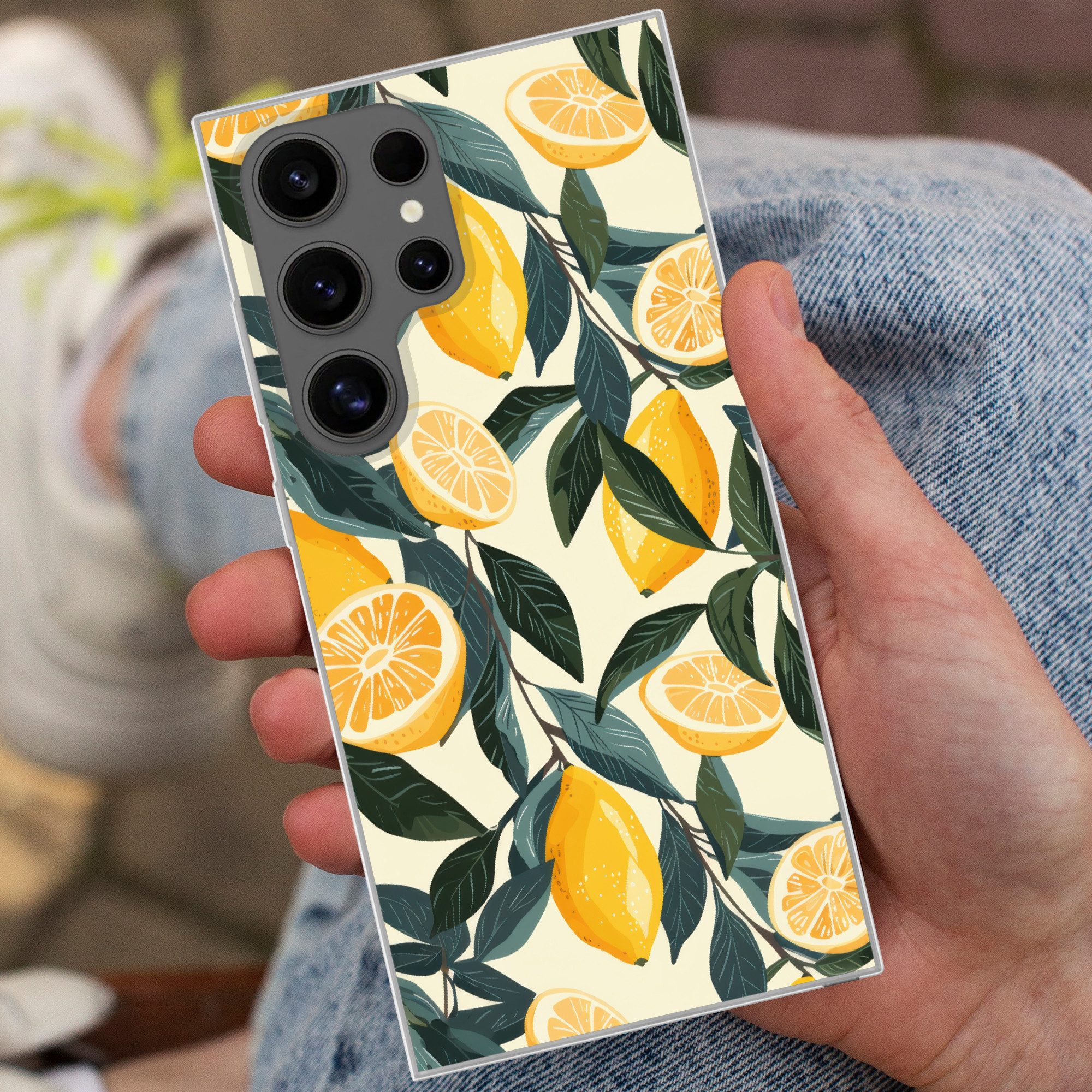 MuchoWow Handyhülle für Samsung Galaxy S24 Ultra Zitronen - Früchte - Blätter - Gelb - Grü, Phone Case, Silikon, Schutzhülle Dünn