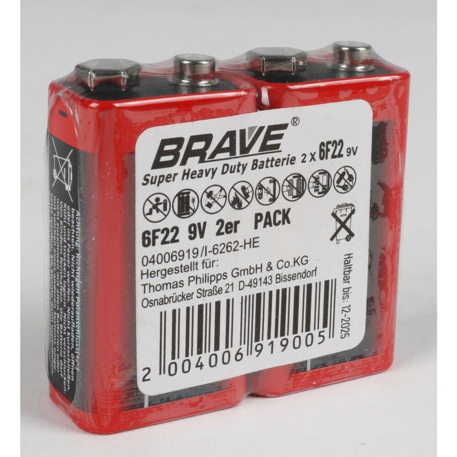 Brave Strom (20 BURI Universal 9V 10x Stark 6F22 Batterien St) Industrial Super 2er Batterie,