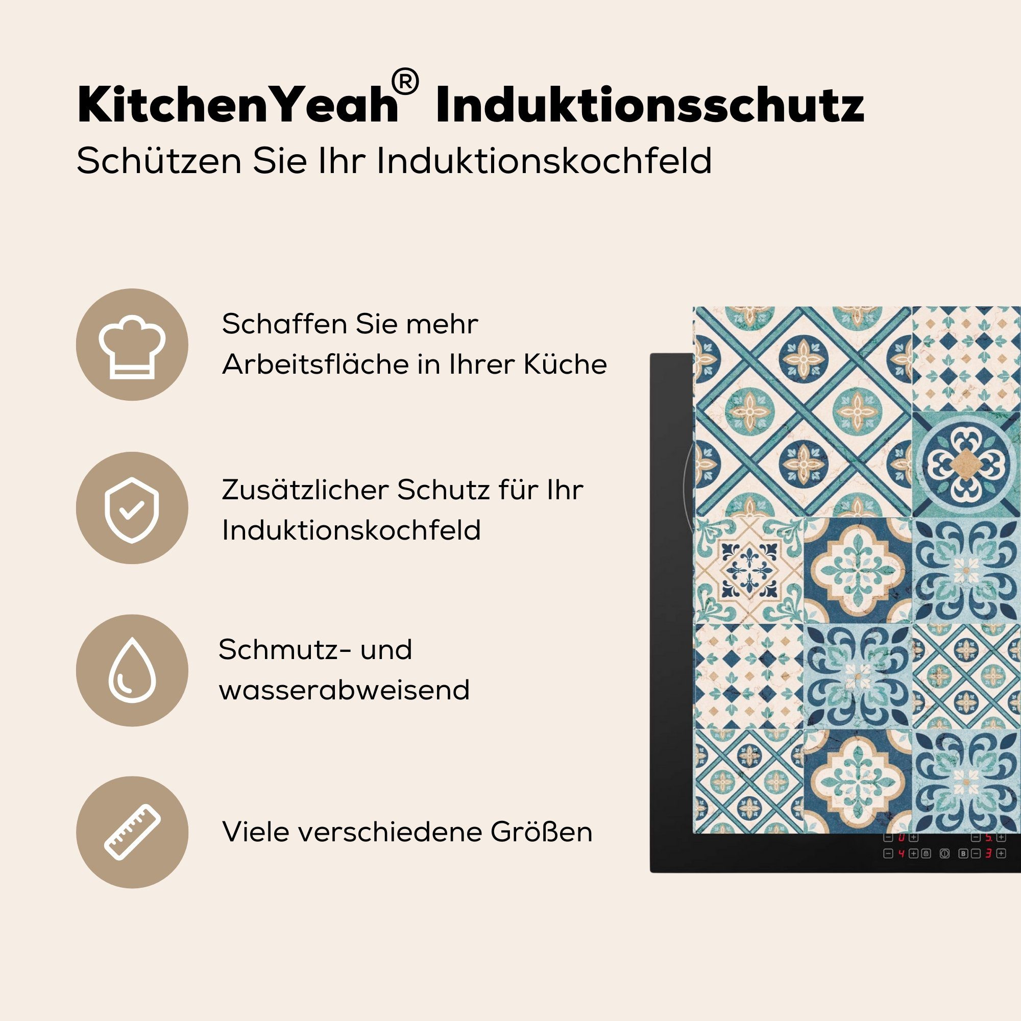 MuchoWow Herdblende-/Abdeckplatte Blumen Induktionskochfeld küche, (1 cm, - 81x52 Design Ceranfeldabdeckung Blau tlg), Vinyl, - - für Schutz die Fliese