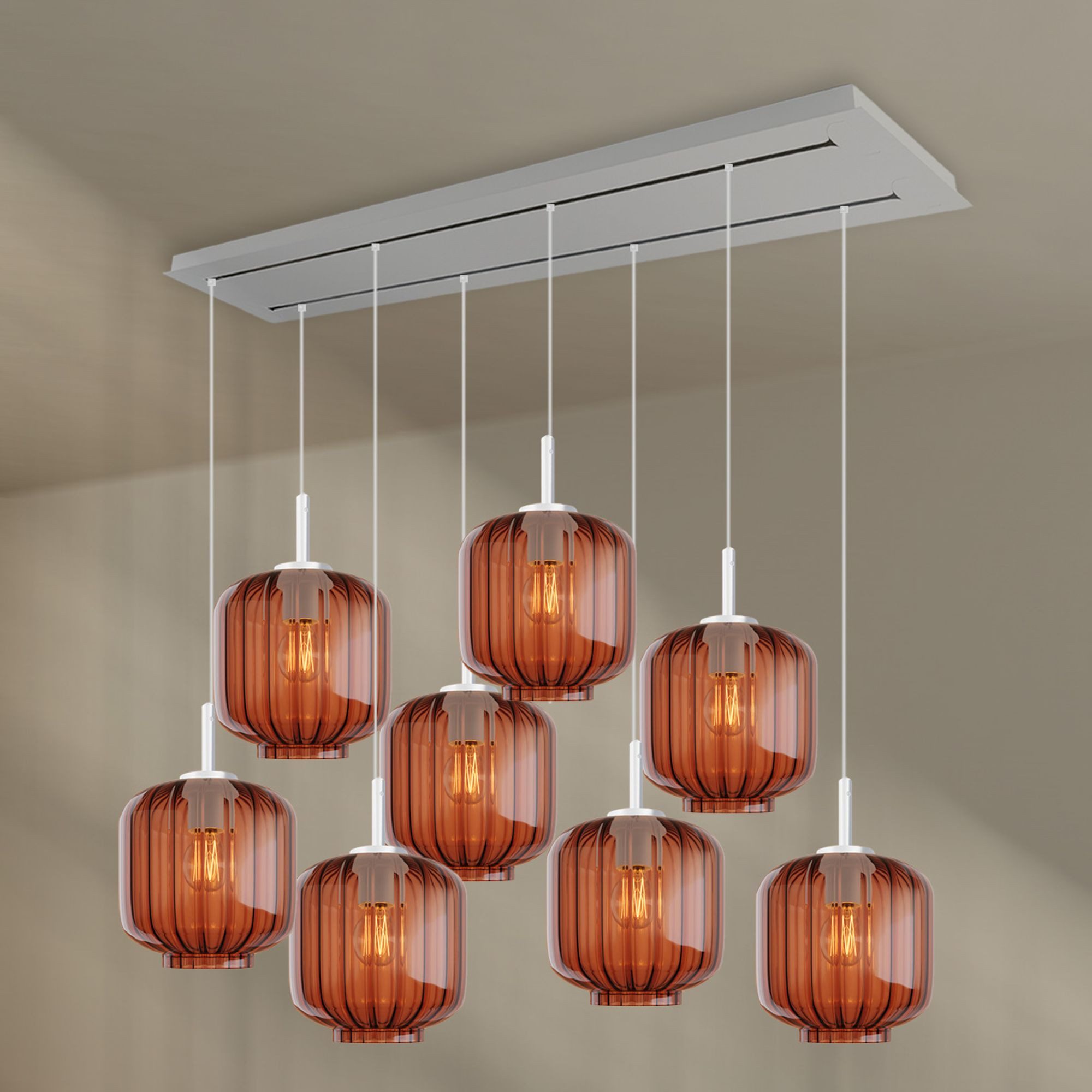 s.luce Pendelleuchte Velo Esstischleuchte 8-flg 160cm 2-reihig Ø 20cm Braun