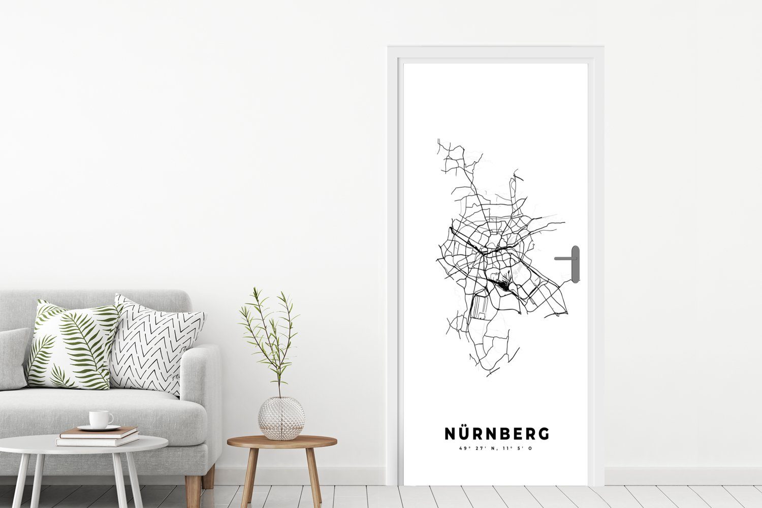 - Tür, Fototapete - Nürnberg St), und Matt, Türaufkleber, MuchoWow Türtapete Stadtplan für Deutschland Karte (1 cm weiß, 75x205 Schwarz - - bedruckt,