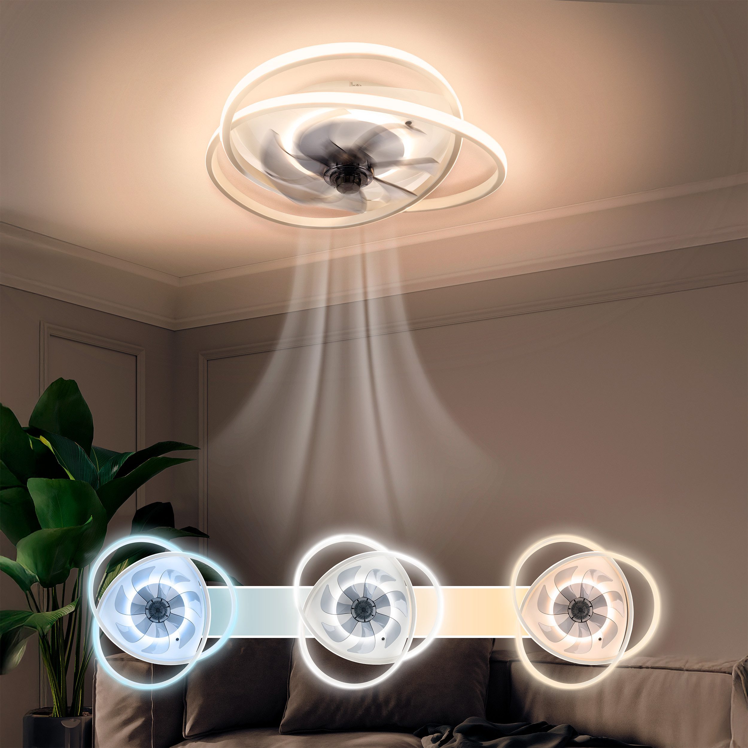 OTTO home LED Deckenleuchte Lunnee Deckenventilator, CCT - über Fernbedienung, Dimmfunktion, Fernbedienung, Infrarot inkl., Memoryfunktion, Nachtlichtfunktion, Ventilatorfunktion, mehrere Helligkeitsstufen, LED wechselbar, warmweiß - kaltweiß, Ventilator,