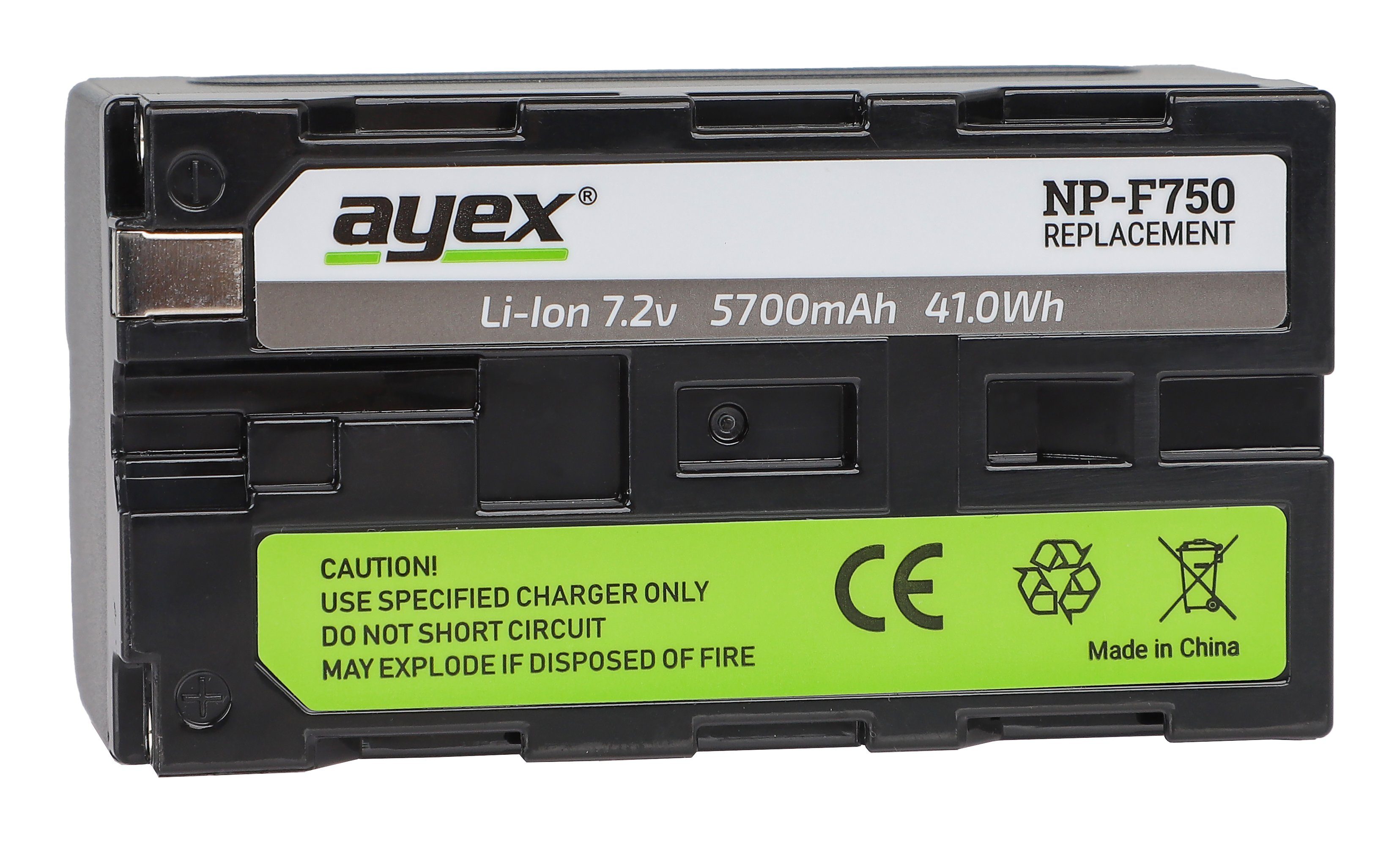 Li-Ion zuverlässig, ayex NP-F750 Info-Chip Leistungsstark mit Kamera-Akku Akku