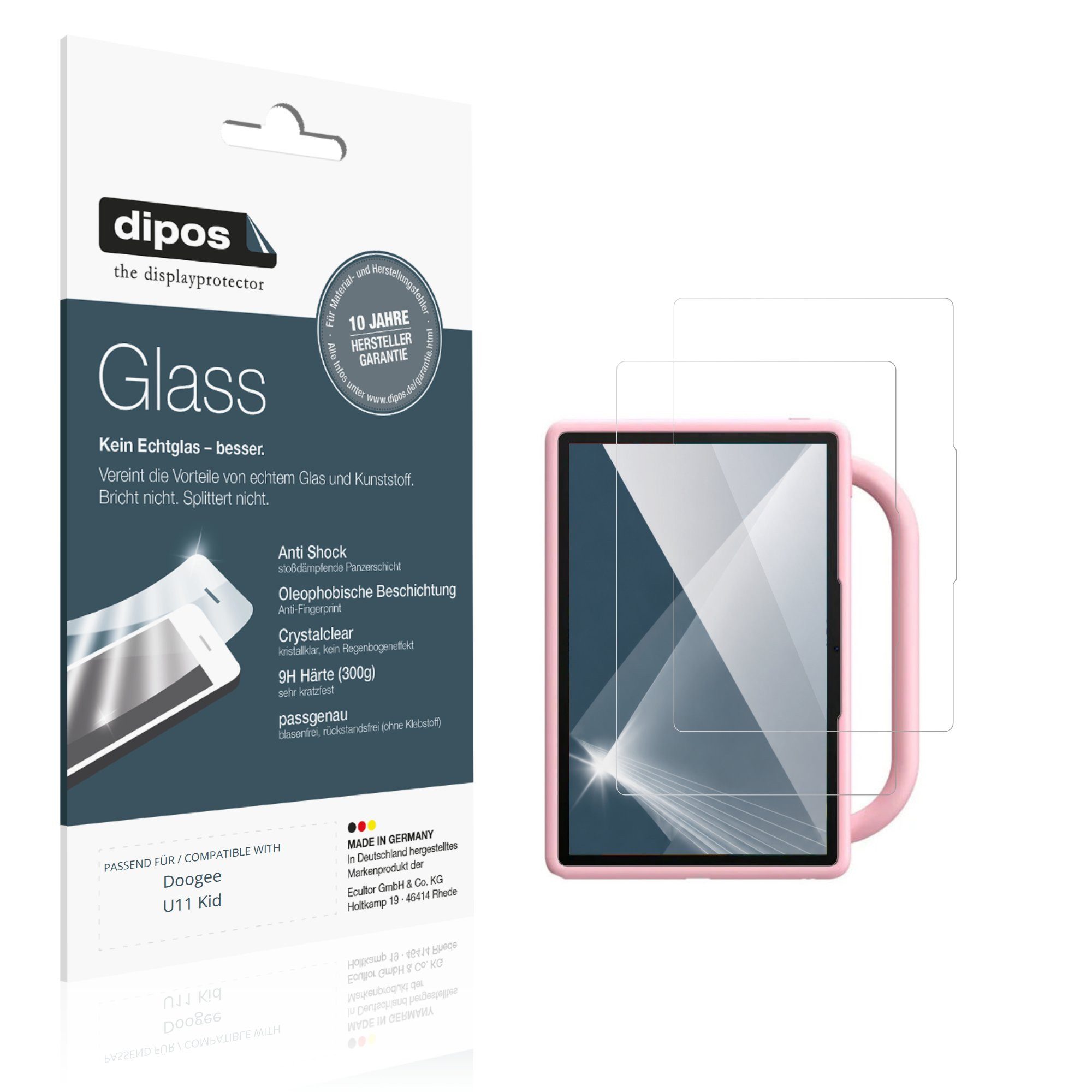 dipos Displayschutzfolie Schutzfolie für Doogee U11 Kid, 2 Stück, Displayschutz Schutz Folie Made in Germany