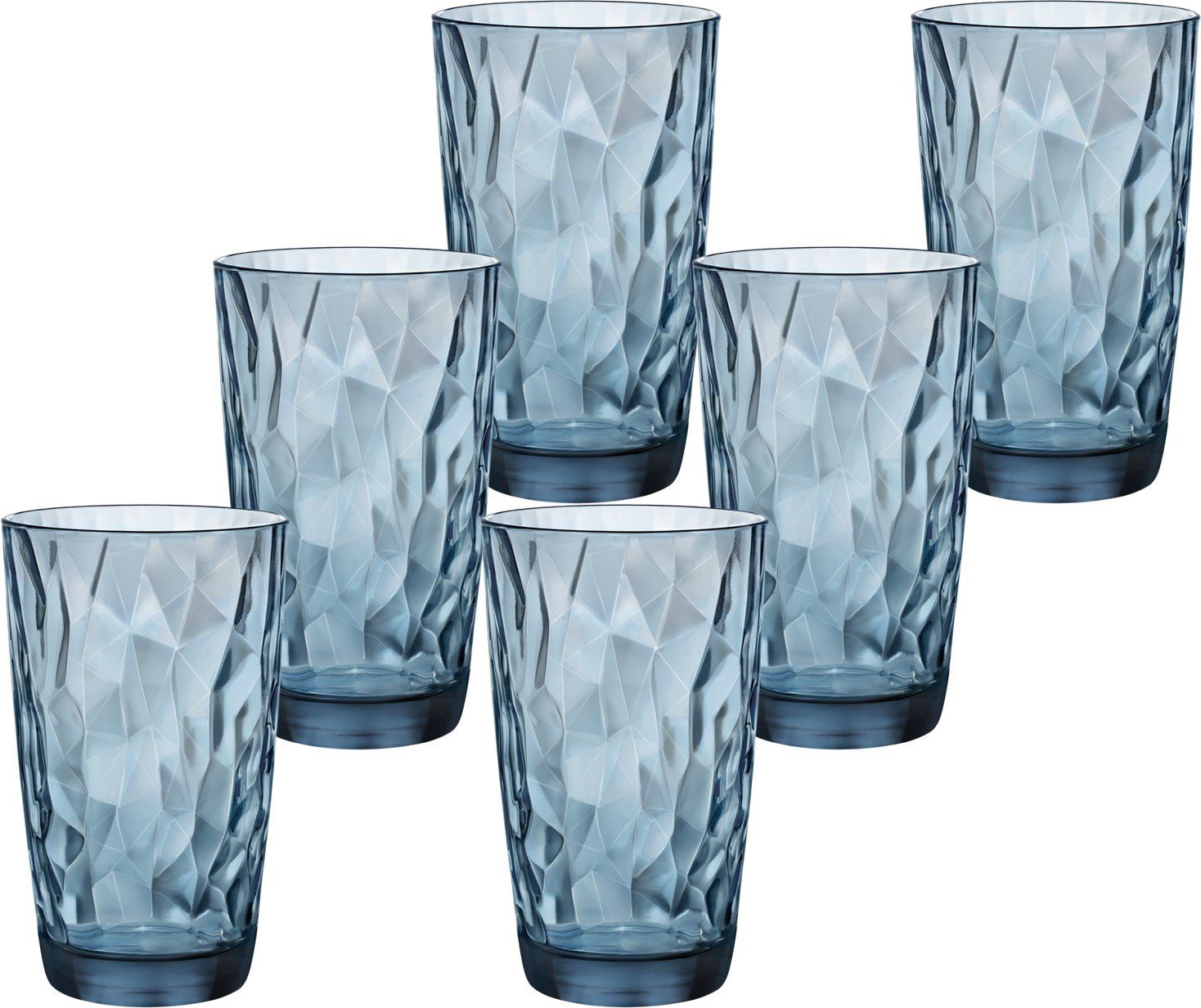 Emilja Longdrinkglas Longdrink Gläser 47cl Diamond Ocean Blue - 6 Stück Trinkglas blau, durchgefärbtes Glas