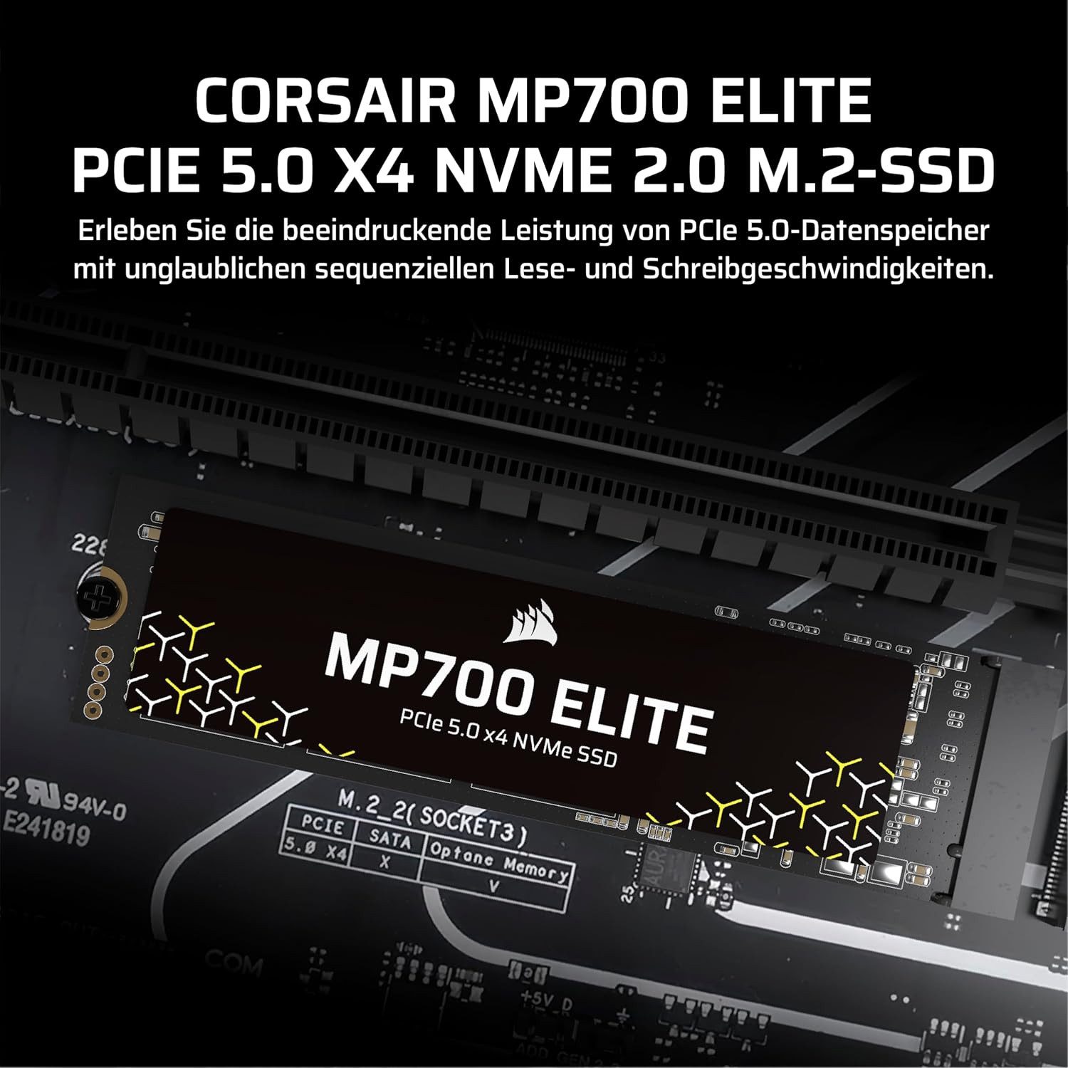 Corsair Corsair MP700 Elite 1TB PCIe 5.0 x4 NVMe M.2 SSD Bis zu 10,000MB/sec SSD-Festplatte
